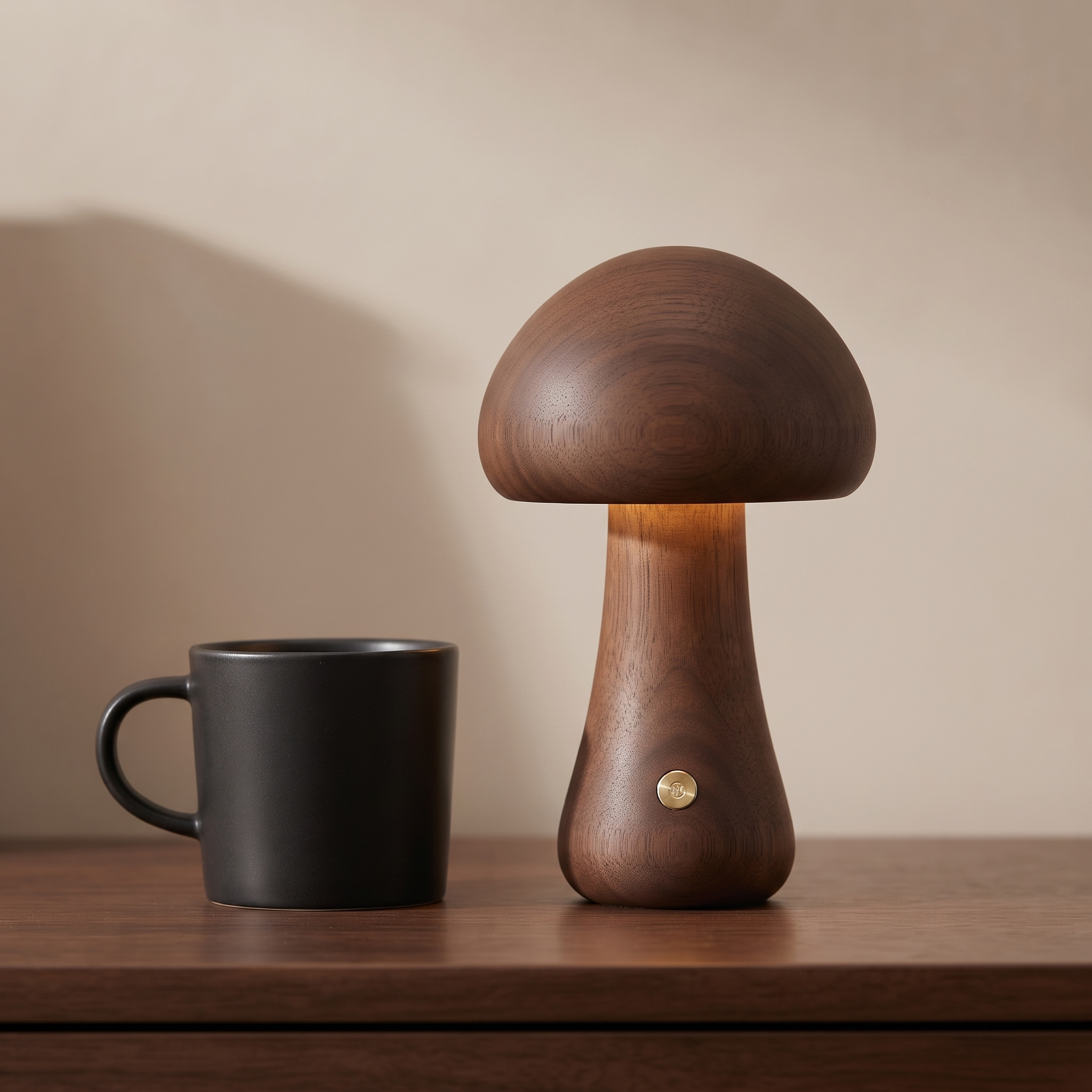 Walnut Willow mushroom lamp wood grain and touch button detail