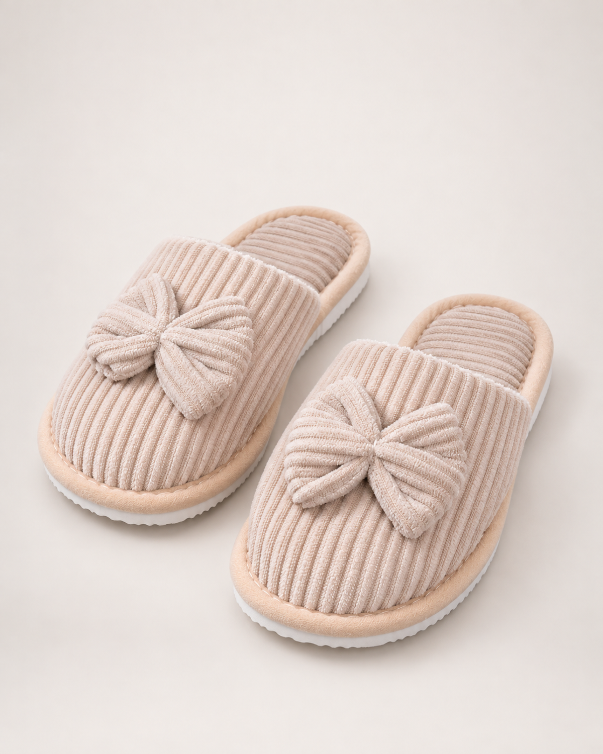 Women's Corduroy Bow Slippers in Khaki