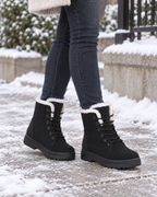 Women's Snow Boots: Plush-Lined Lace-Up Style in Black, wide context