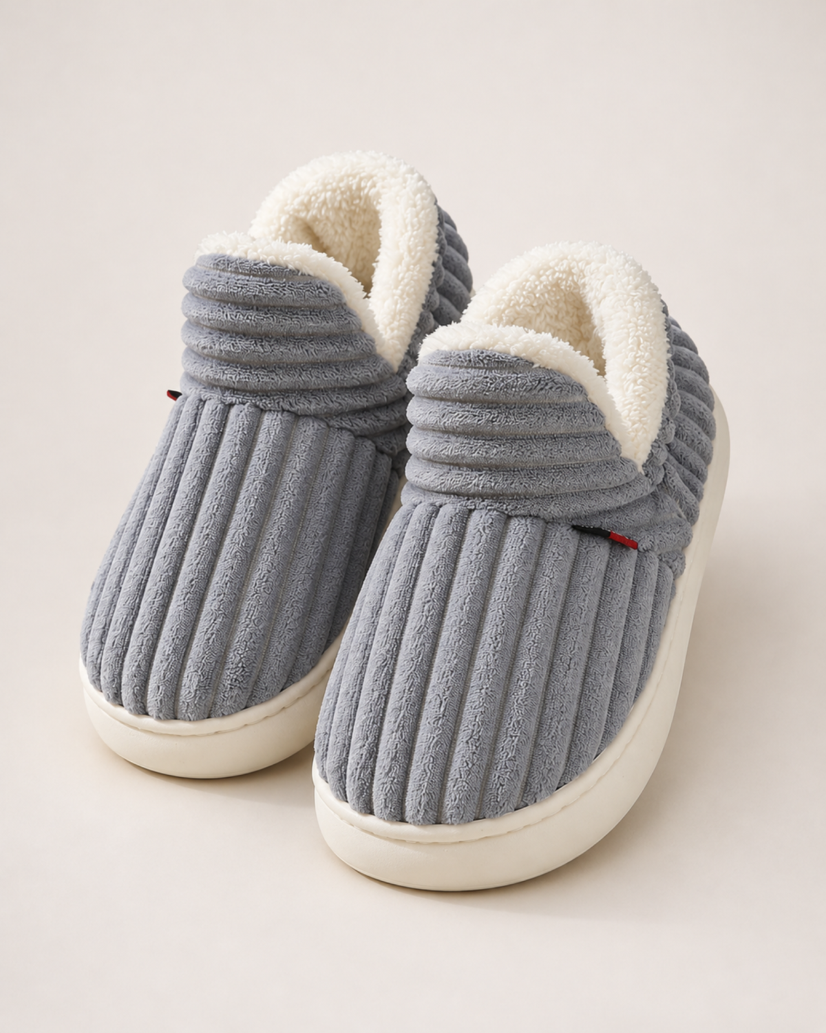 Men's Slippers: Striped Plush Style in Grey