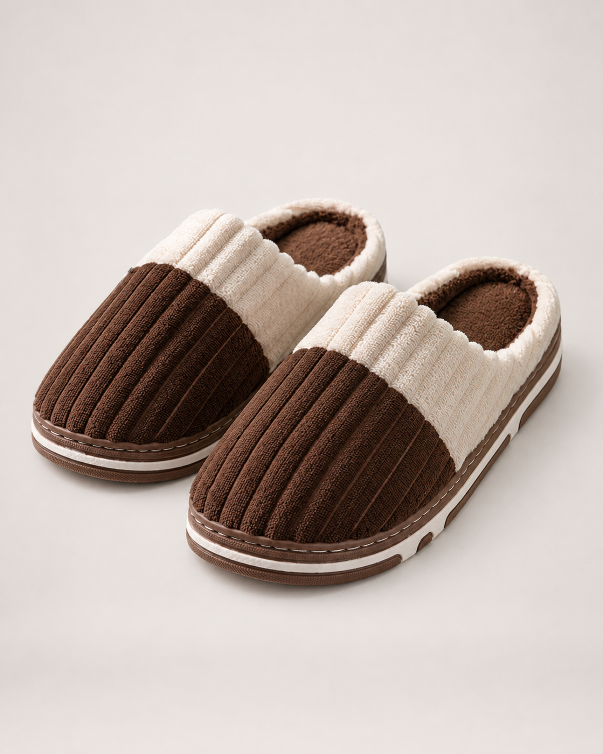 Men's Slippers: Two-Tone Corduroy Style in Dark Brown
