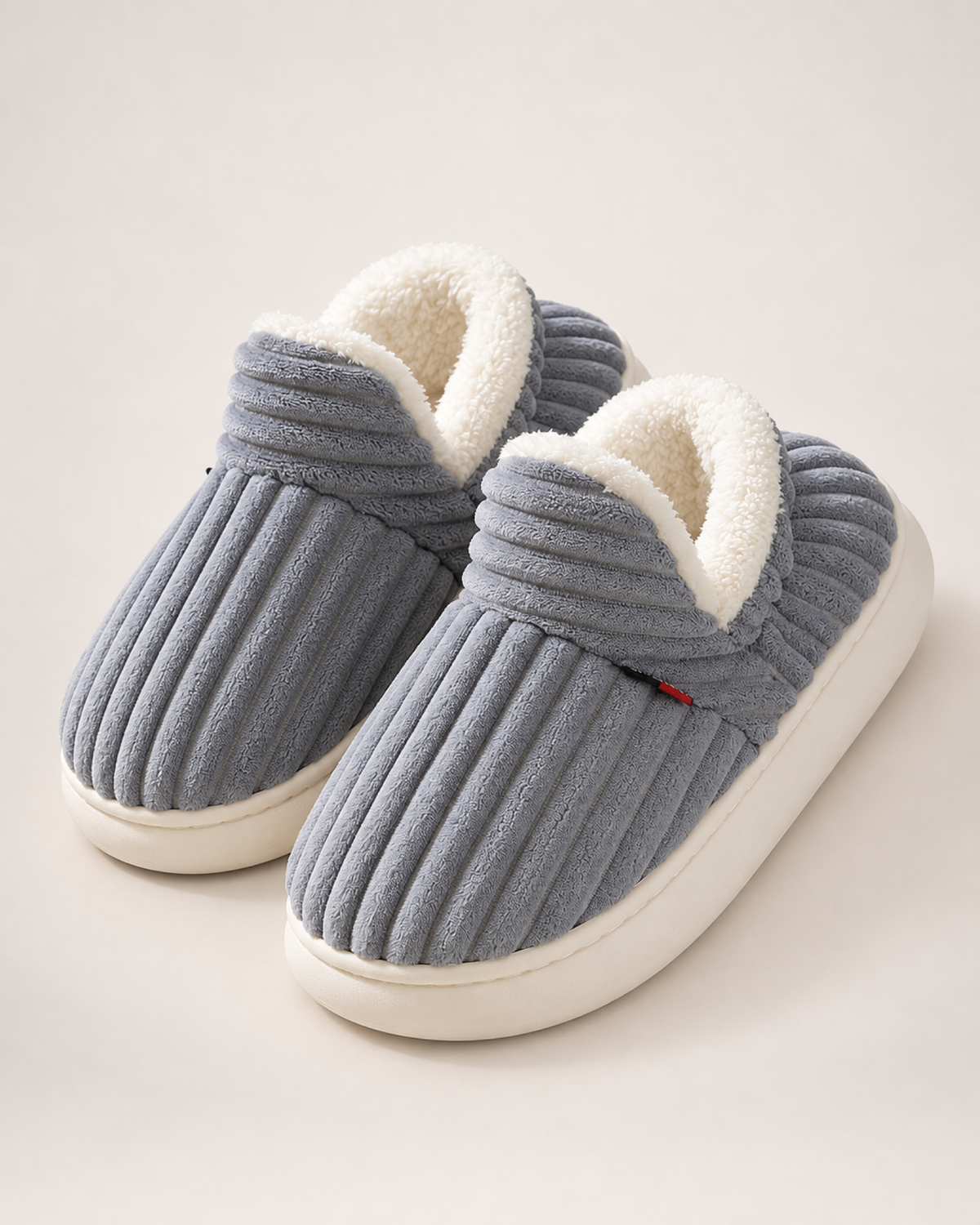 Striped House Slippers in Grey