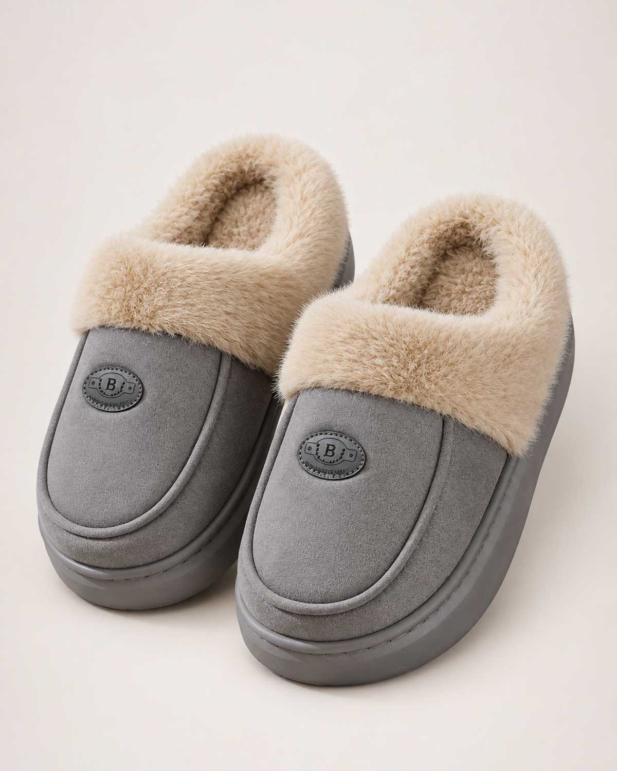 Men's Slippers: Suede-Effect House Style in Grey