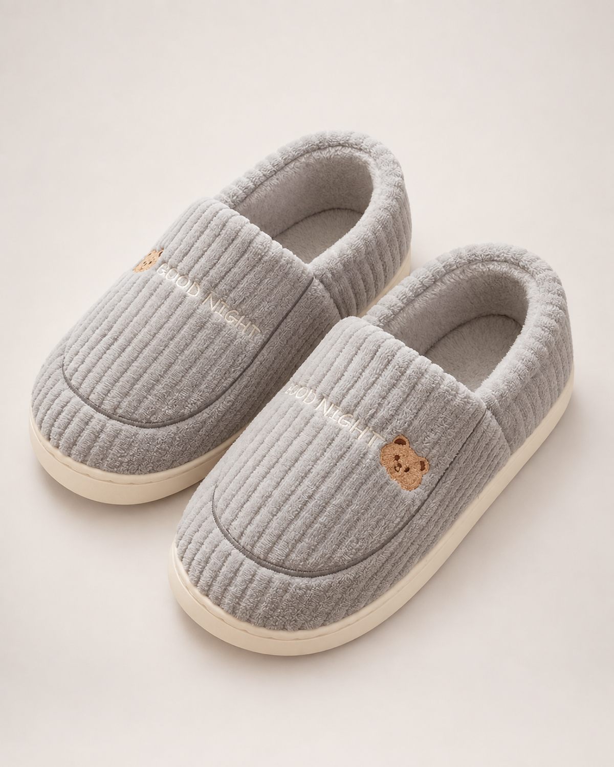Corduroy Closed Back Slippers in Grey