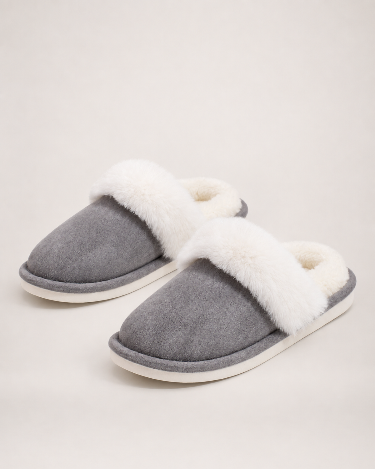 Fluffy House Slippers in Grey