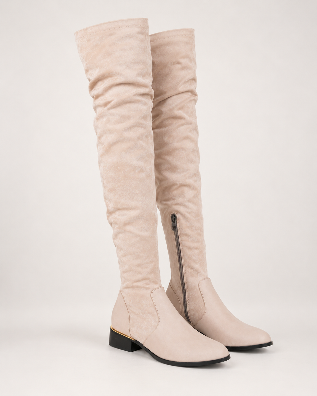 Women's Over the Knee Boots – Low Block Heel in Apricot, variant view