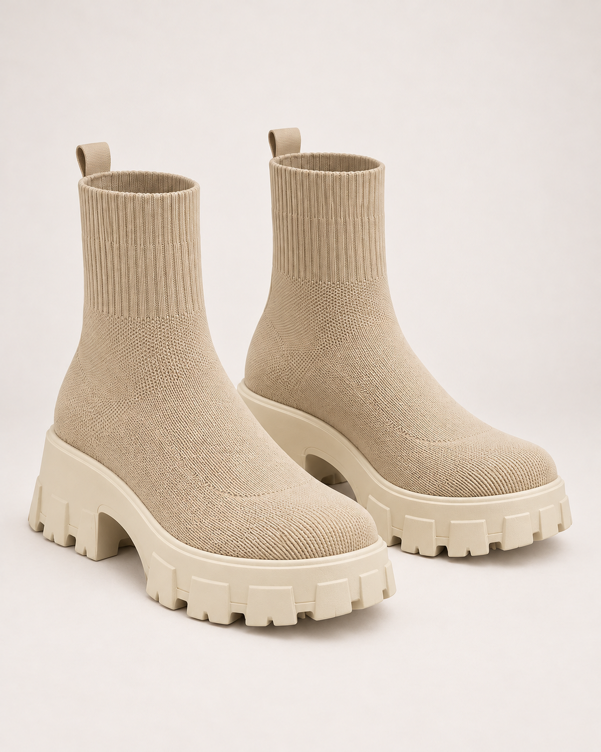 Women's Sock Boots - Chunky Platform Style, blocking google shopping variant image for beige