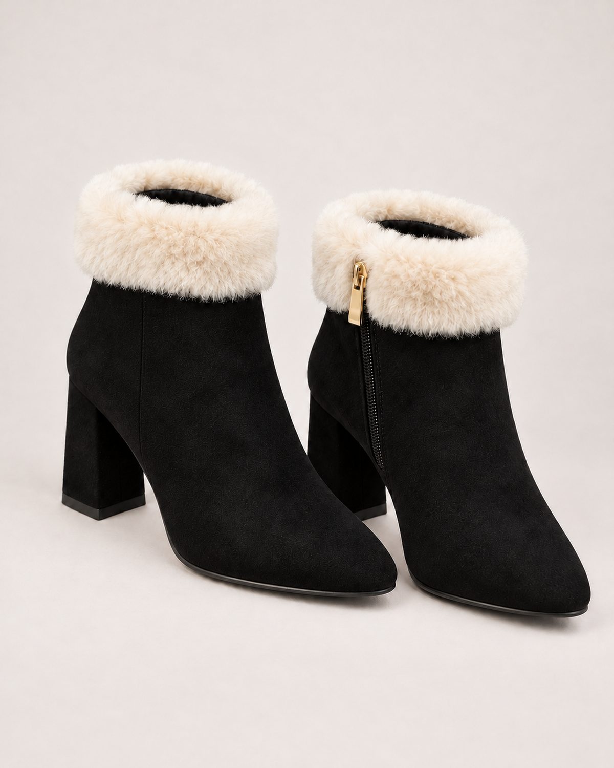 Women's Ankle Boots - Plaid-Trim Block Heel Style, blocking google shopping variant image for black