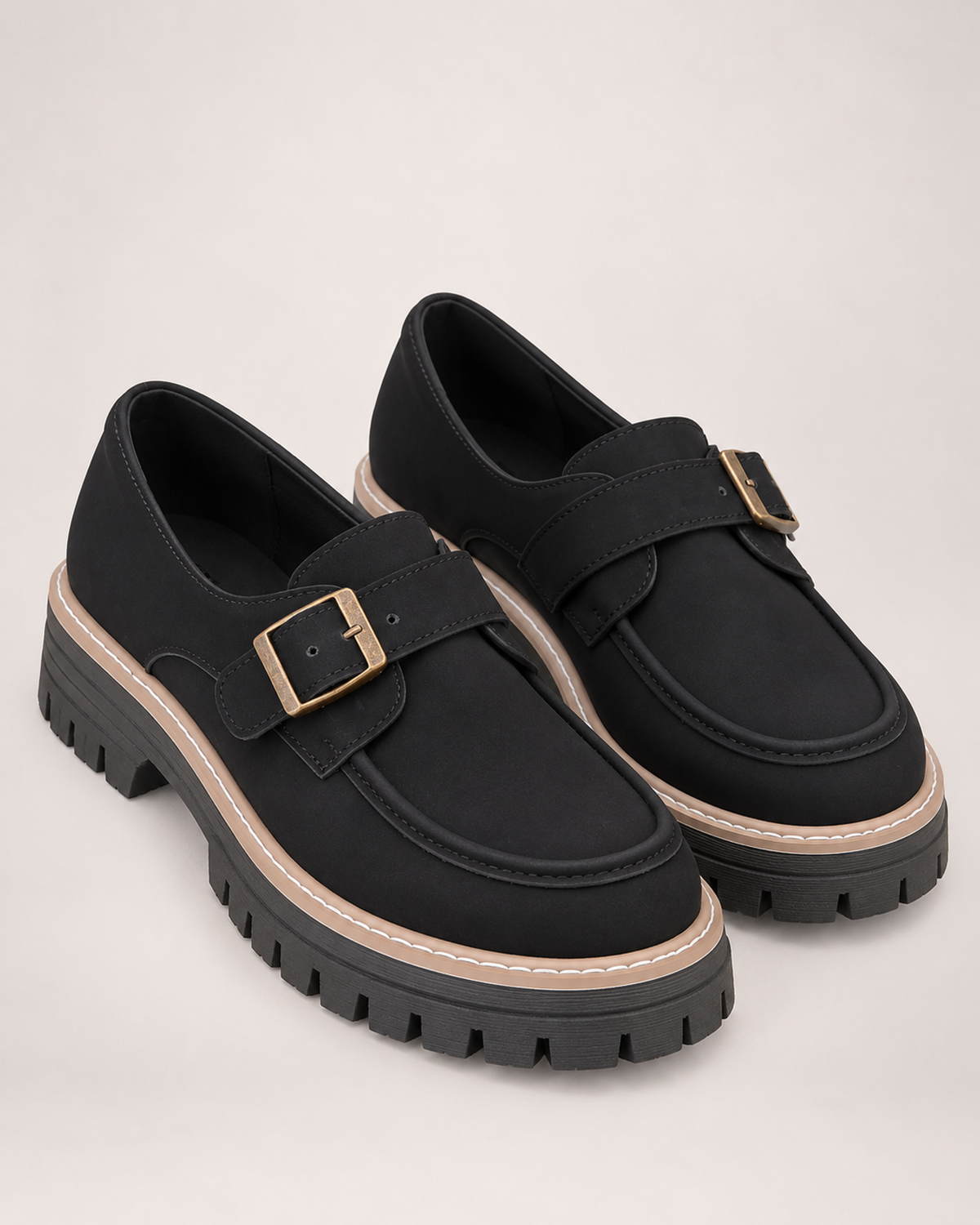 Women's Loafers – Chunky Sole and Buckle in Black, variant view