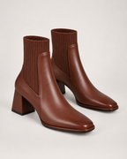 Women's Sock Boots – Square Toe Block Heel in Brown Plush-Lined, variant view