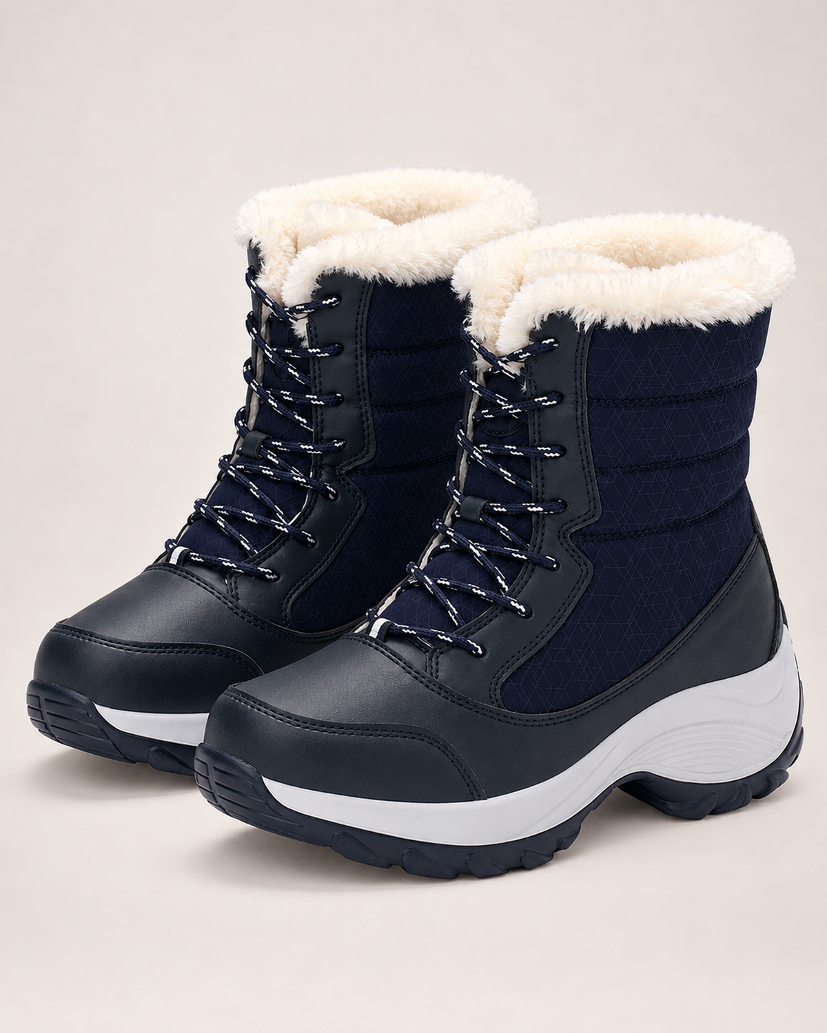 Women's Snow Boots - Faux-Fur Lace-Up Style, blocking google shopping variant image for navy