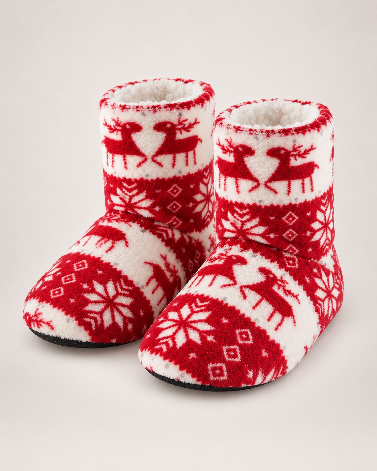 Women's Christmas Slipper Boots – Reindeer Print, standalone google shopping variant image for red