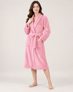 Women's Long Fleece Dressing Gown – Belted Robe, standalone google shopping variant image for soft pink