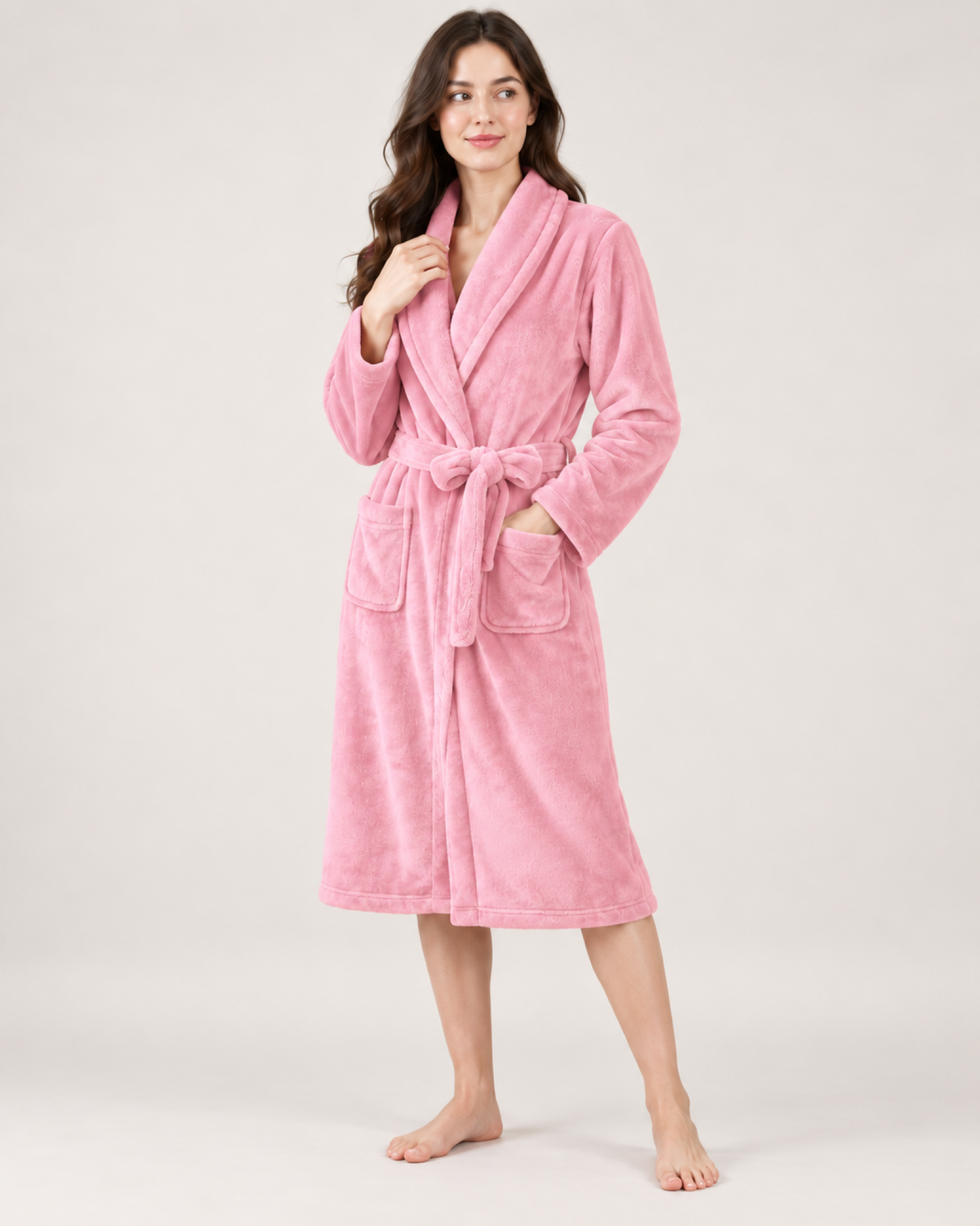 Women's Long Fleece Dressing Gown – Belted Robe, standalone google shopping variant image for soft pink