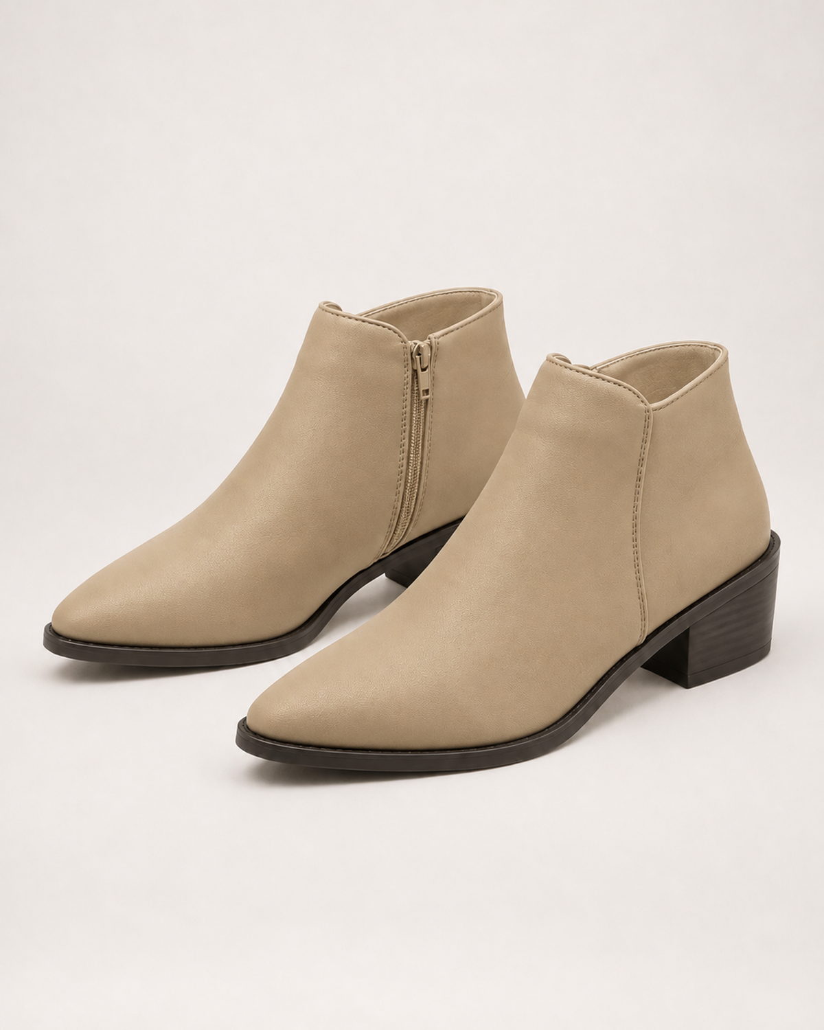 Women's Ankle Boots - Side-Zip Mid-Heel Style, blocking google shopping variant image for beige