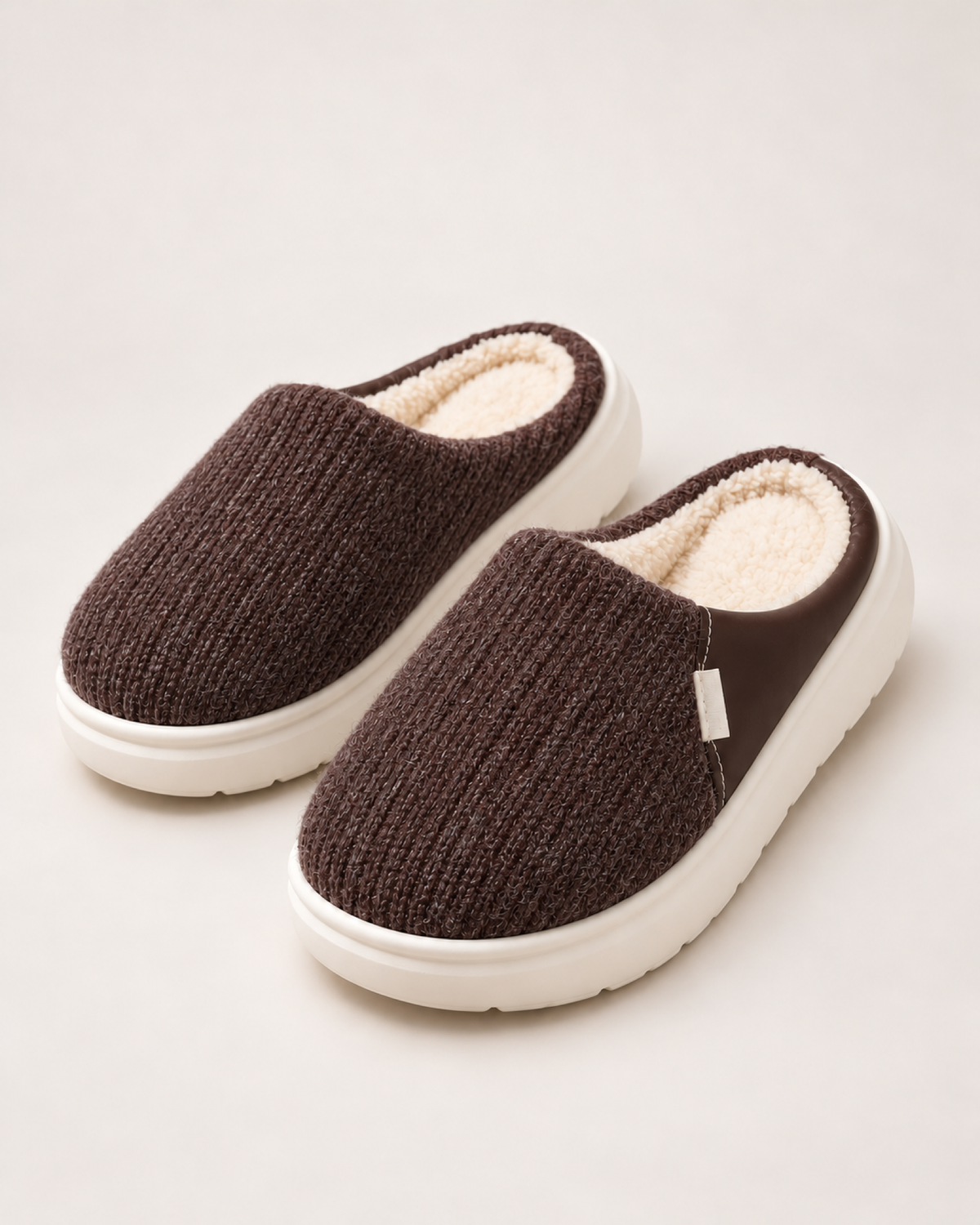 Men's Warm Slippers - Knitted Thick Sole Style, blocking google shopping variant image for brown