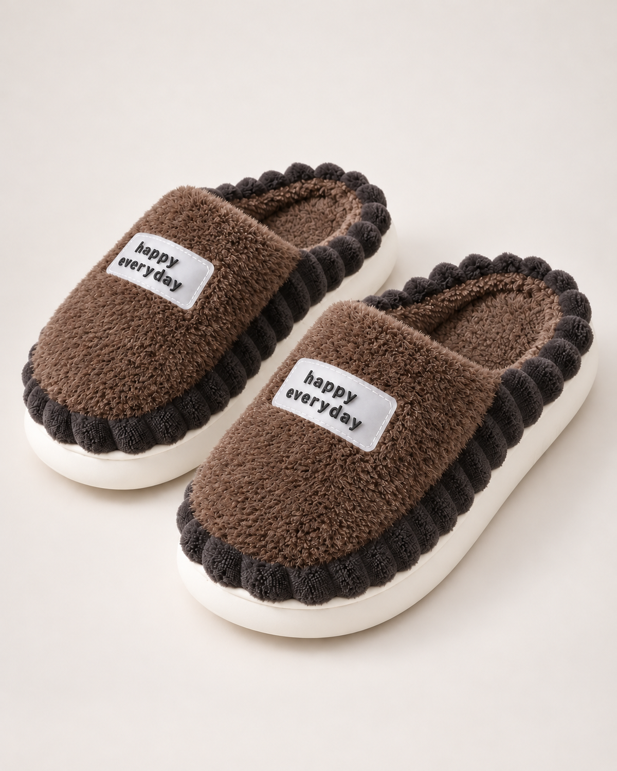 Men's Slippers - Ribbed-Trim Plush Style, blocking google shopping variant image for coffee