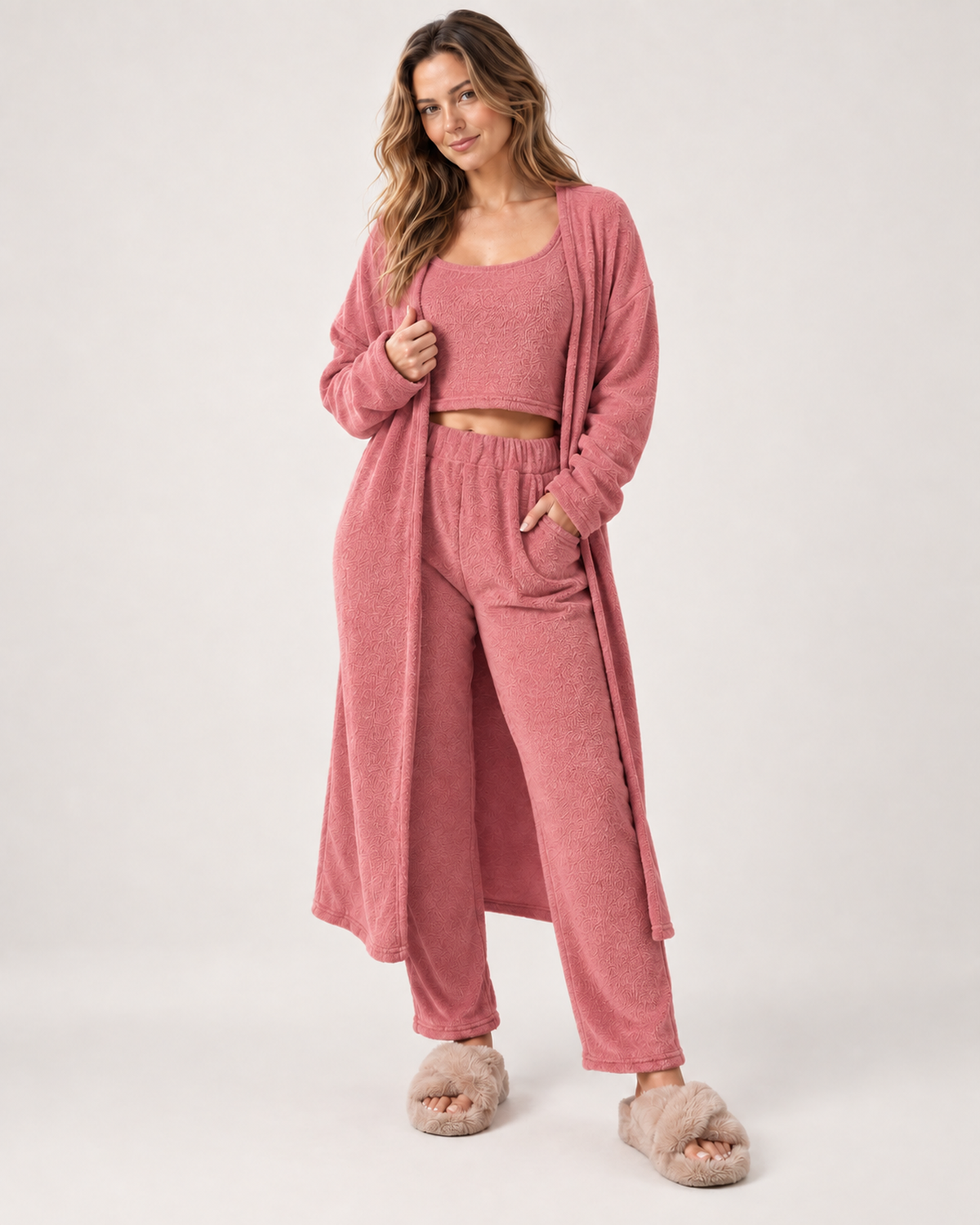 Women's Three Piece Loungewear Set in Pink, Pink studio variant