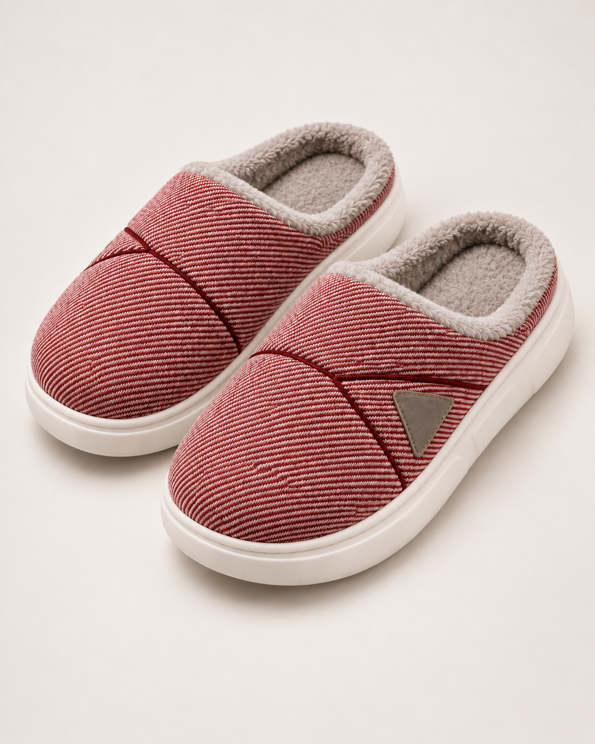 Men's Slippers - Chevron-Panel Plush Style, blocking google shopping variant image for red