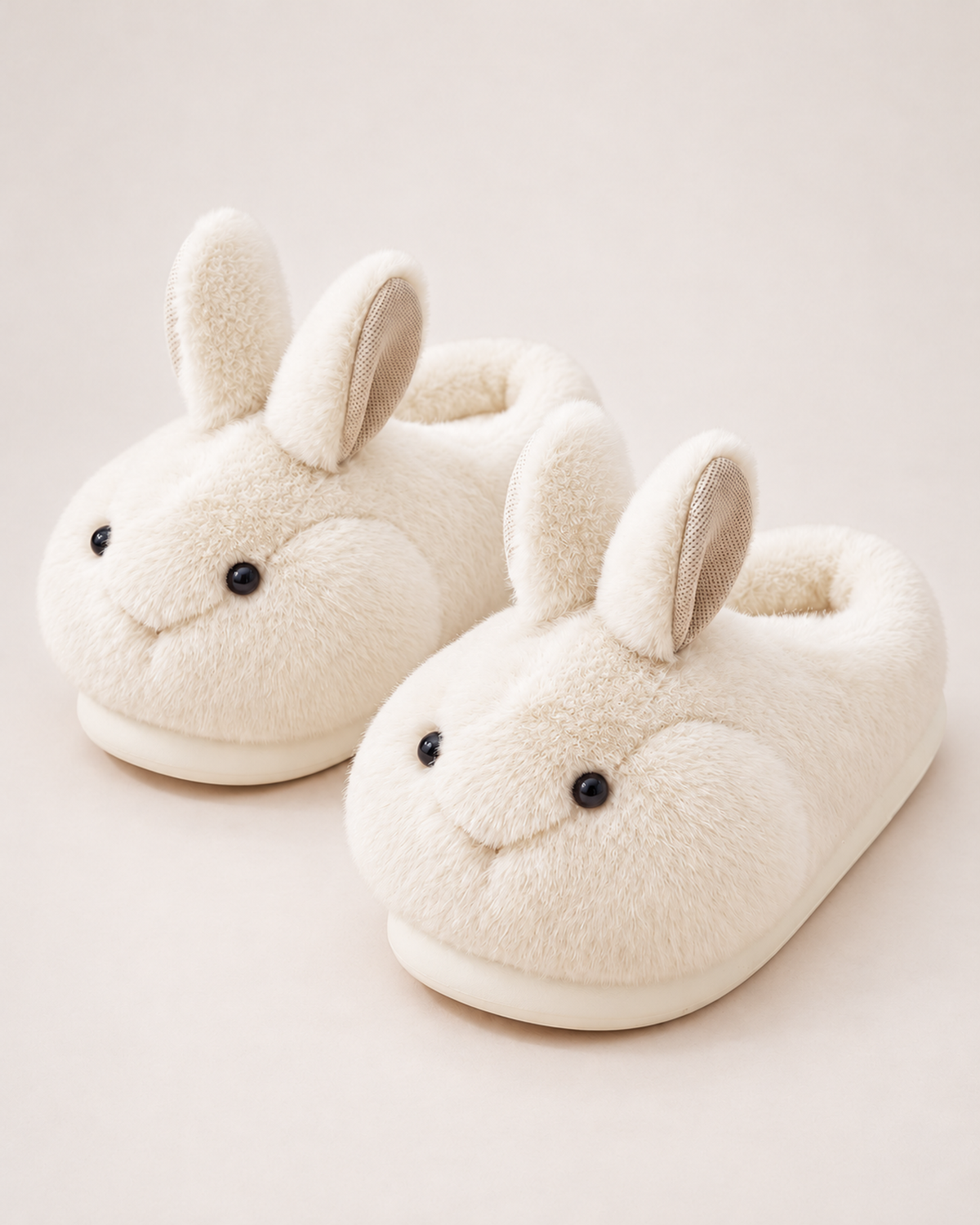 Women's Fluffy Slippers - Plush Rabbit Style, google-safe variant image for rice white