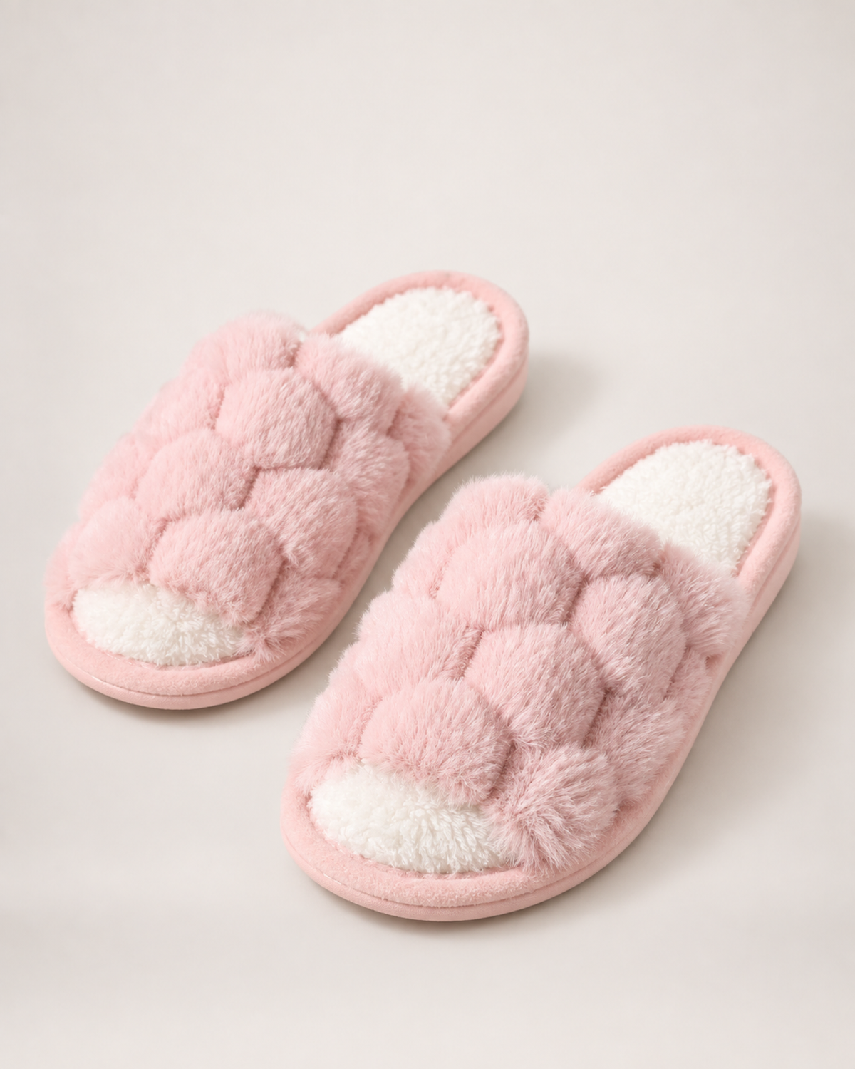 Fluffy Open Toe Slippers in Pink
