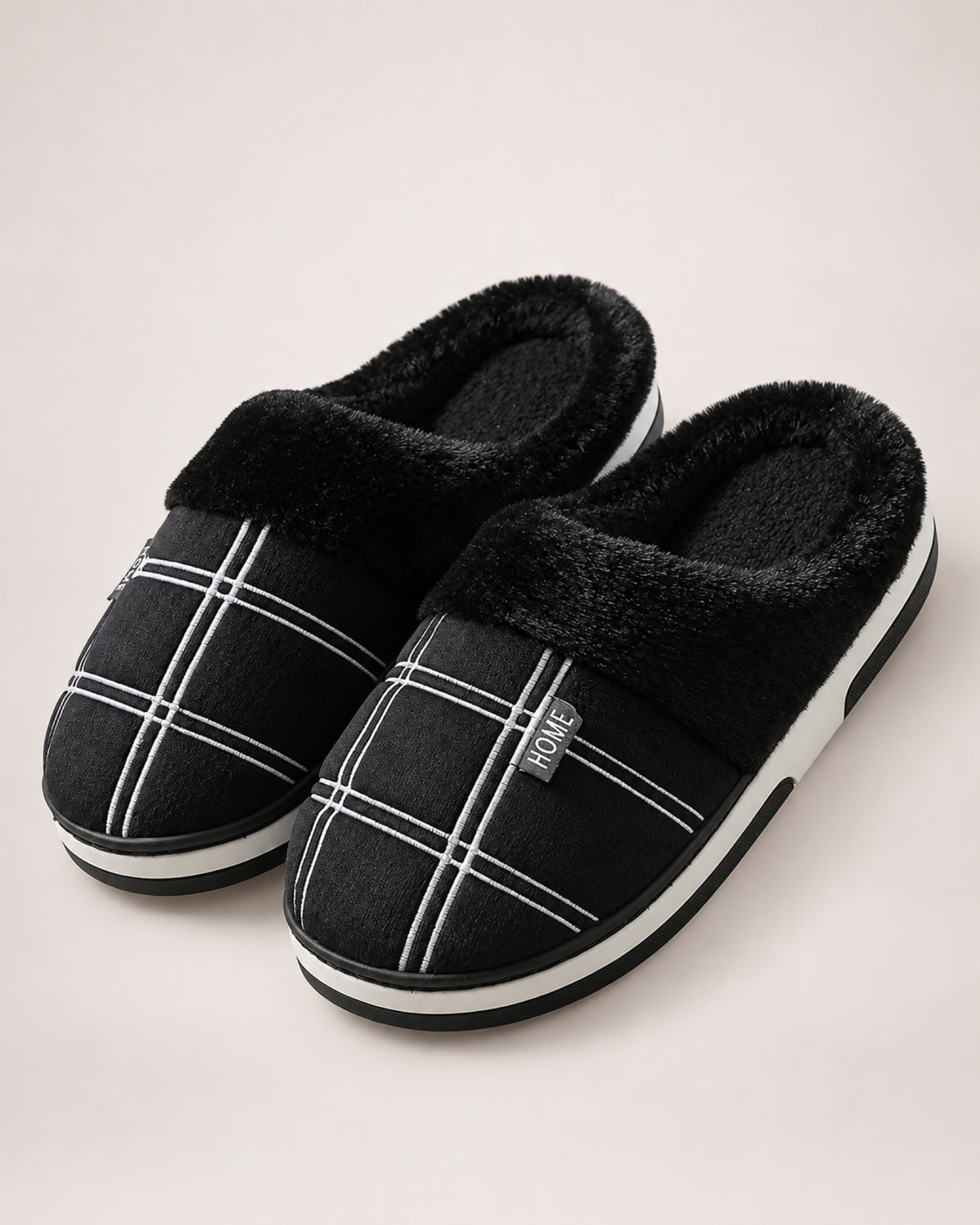 Men's Ribbed Sole Slippers in Black