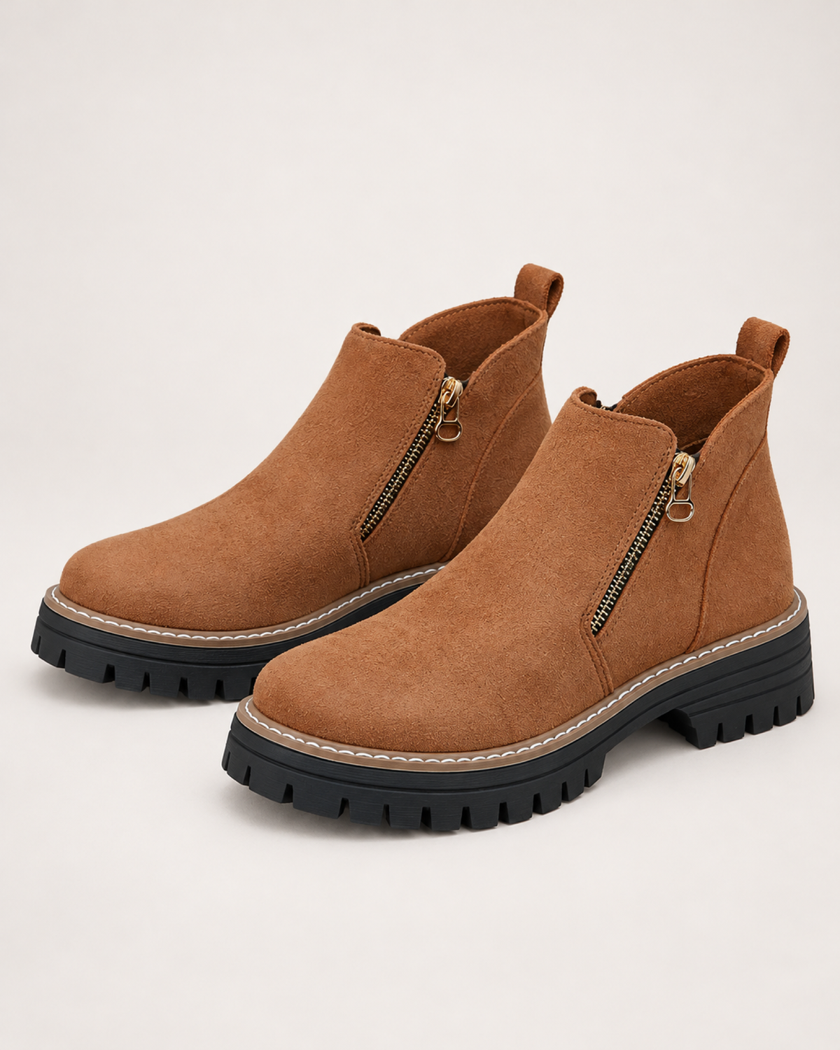 Women's Ankle Boots: Suede-Effect Side-Zip Style in Brown, google shopping variant