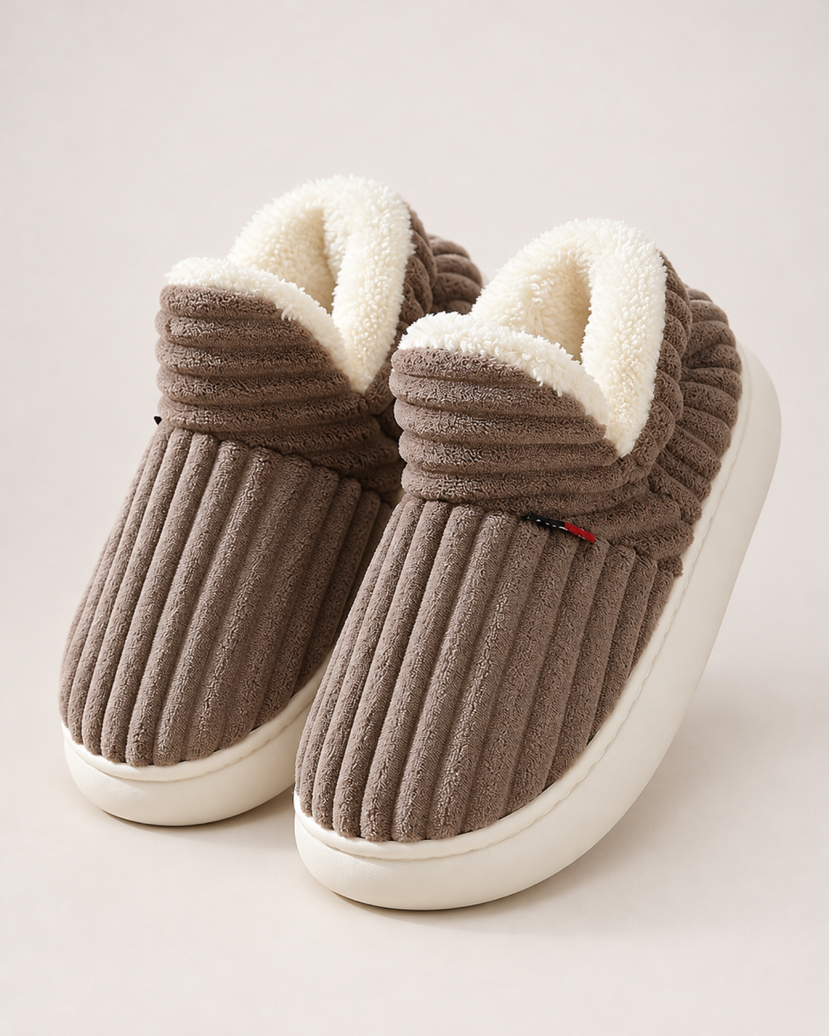 Men's Slippers: Striped Plush Style in Brown