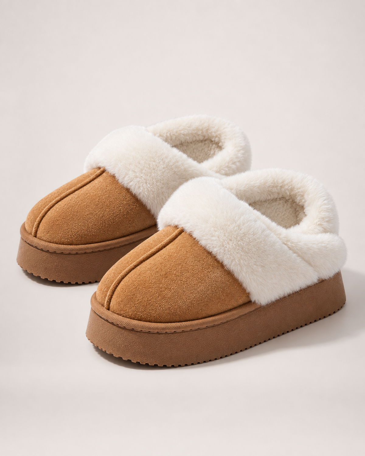 Warm Suede-Effect Slippers in Dark Brown