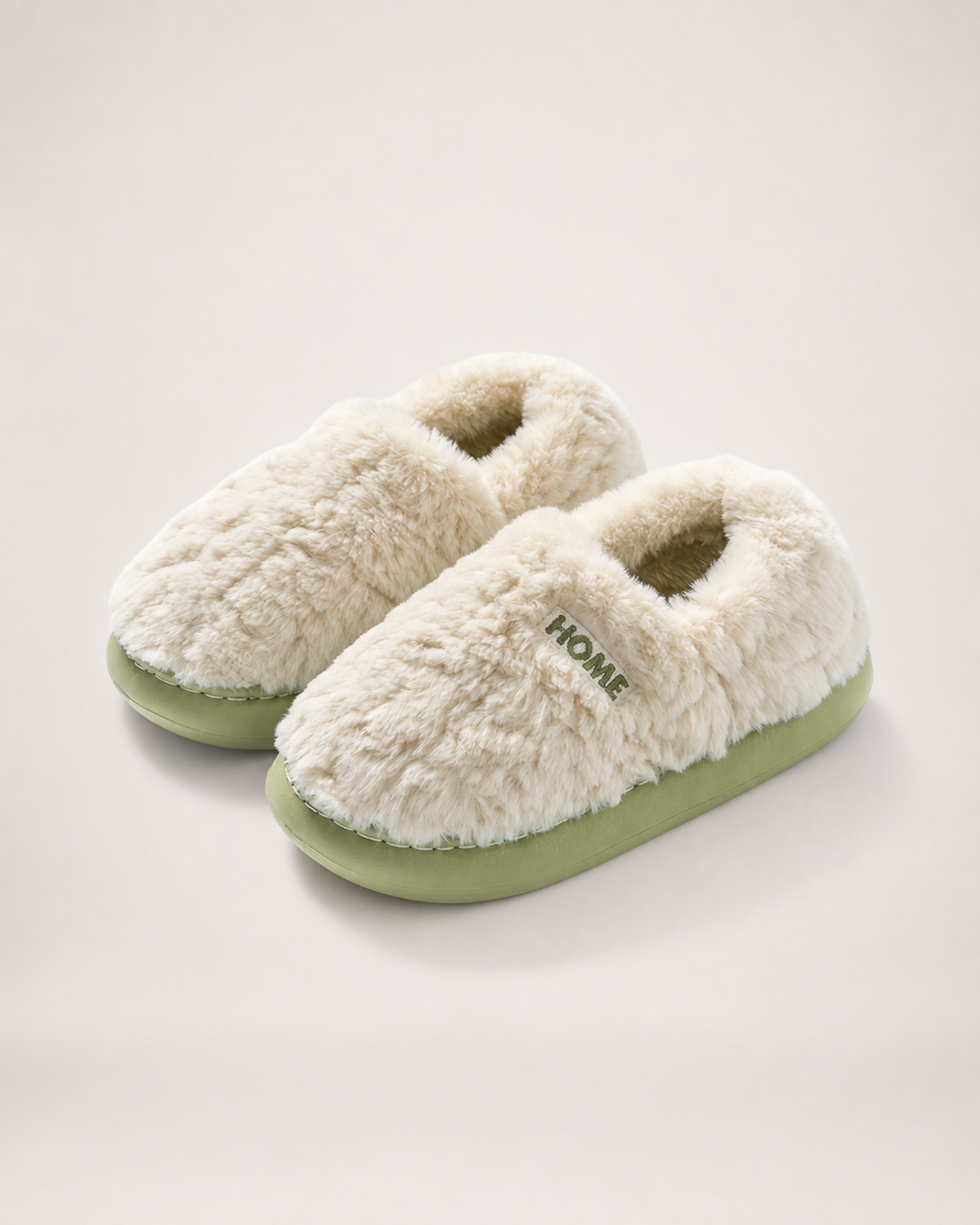 Men's Plush Closed Back Slippers in Green