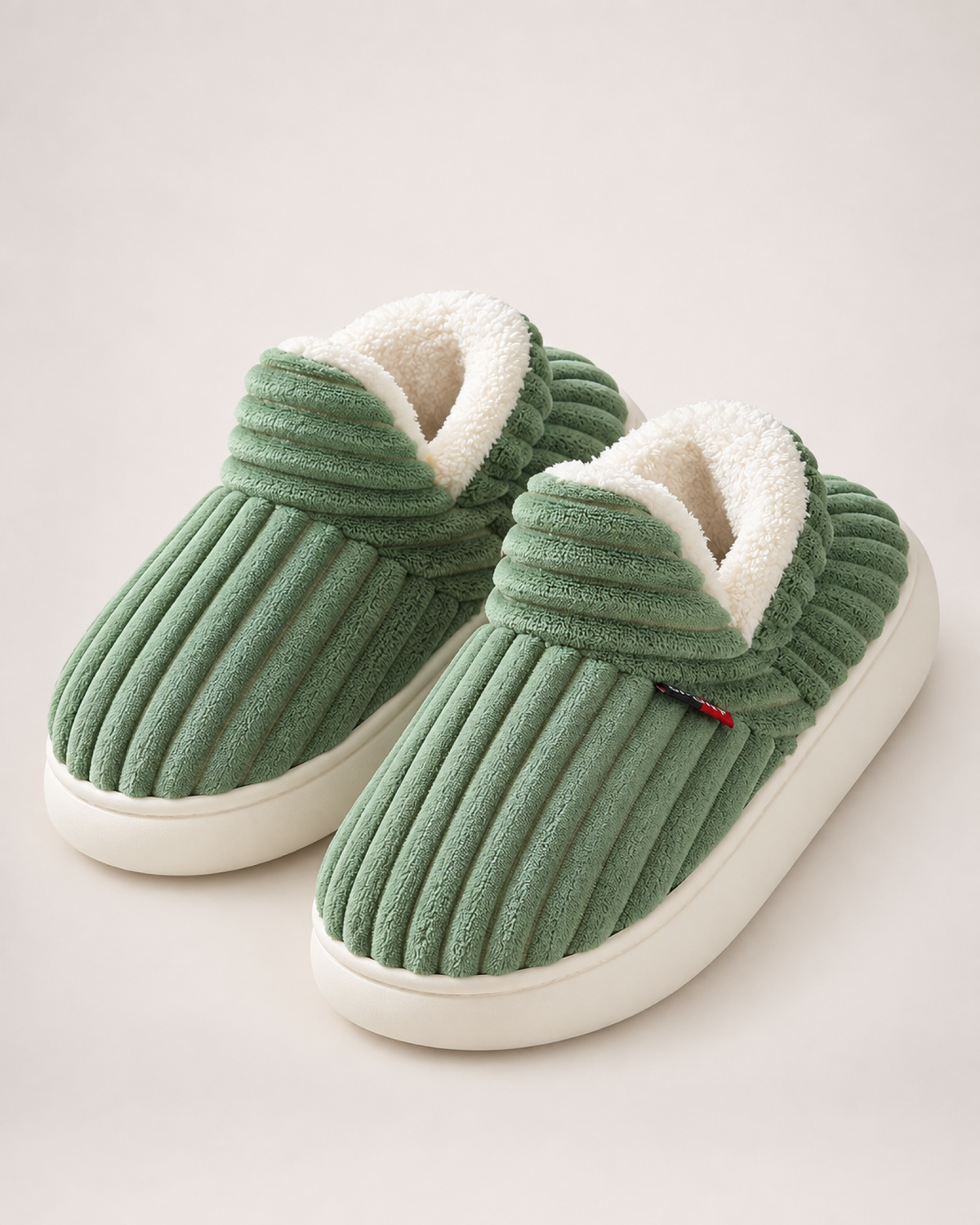 Striped House Slippers in Light Green