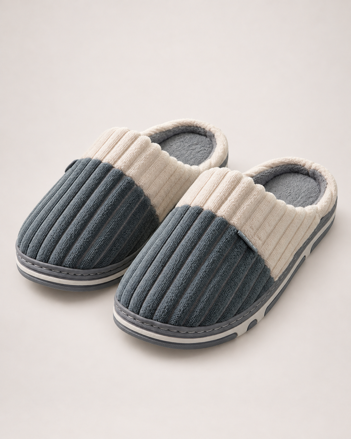Men's Slippers: Two-Tone Corduroy Style in Grey