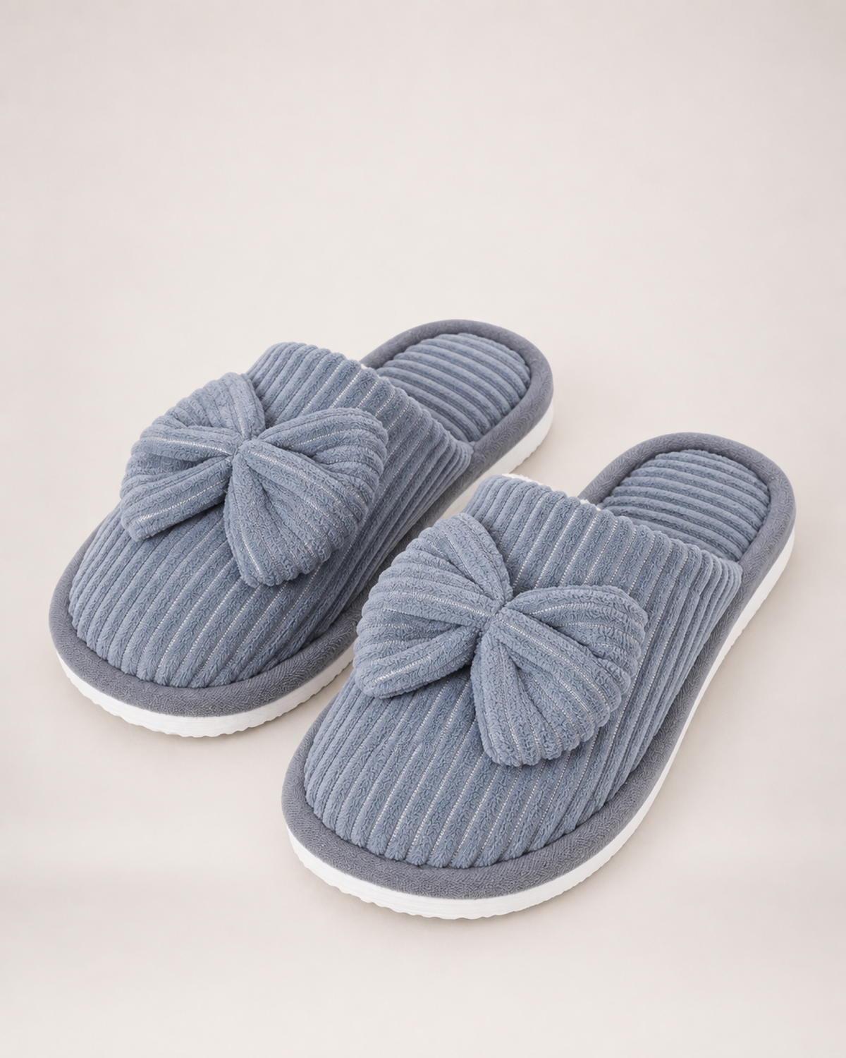 Women's Corduroy Bow Slippers in Grey