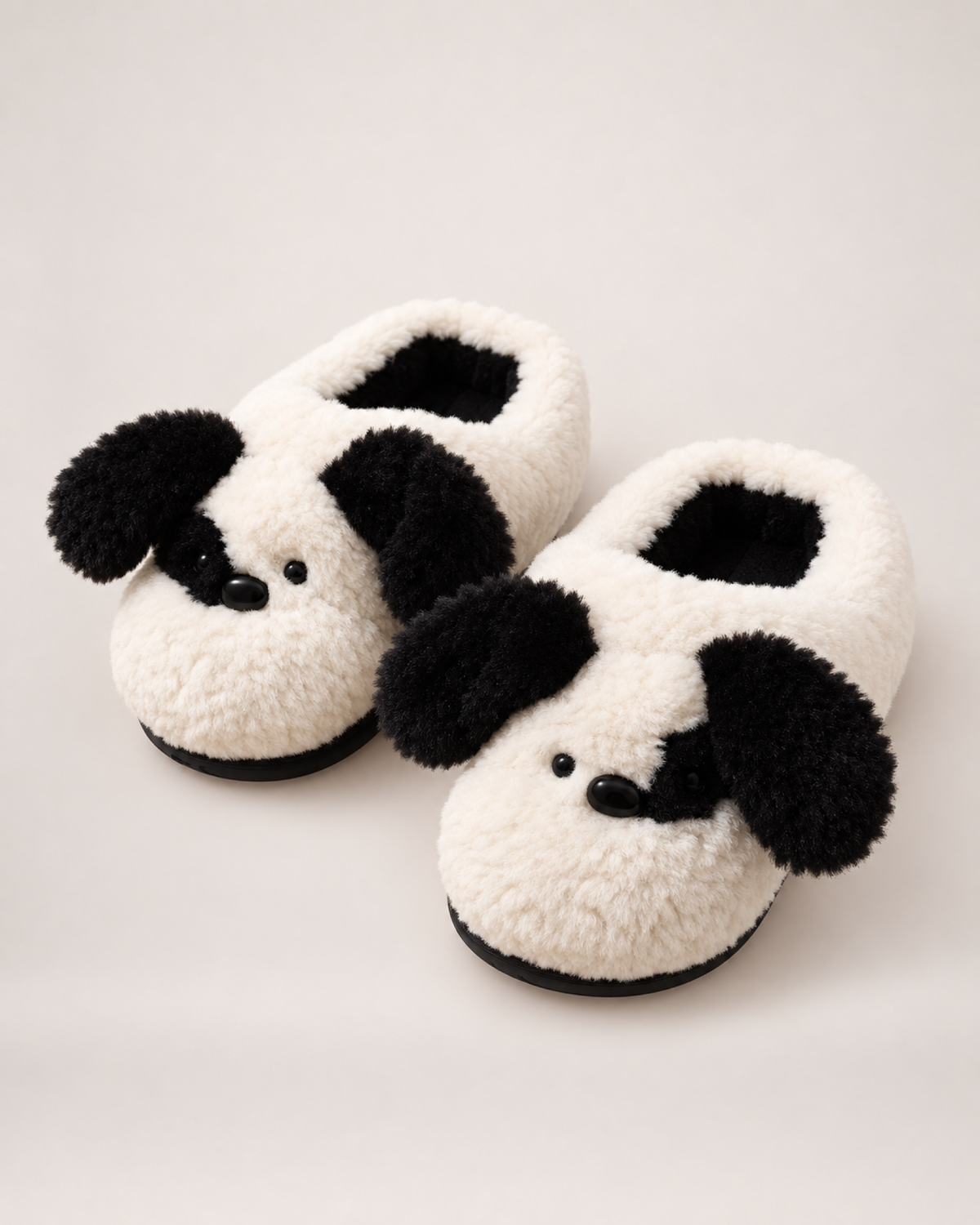 Plush Dog Face Slippers in White