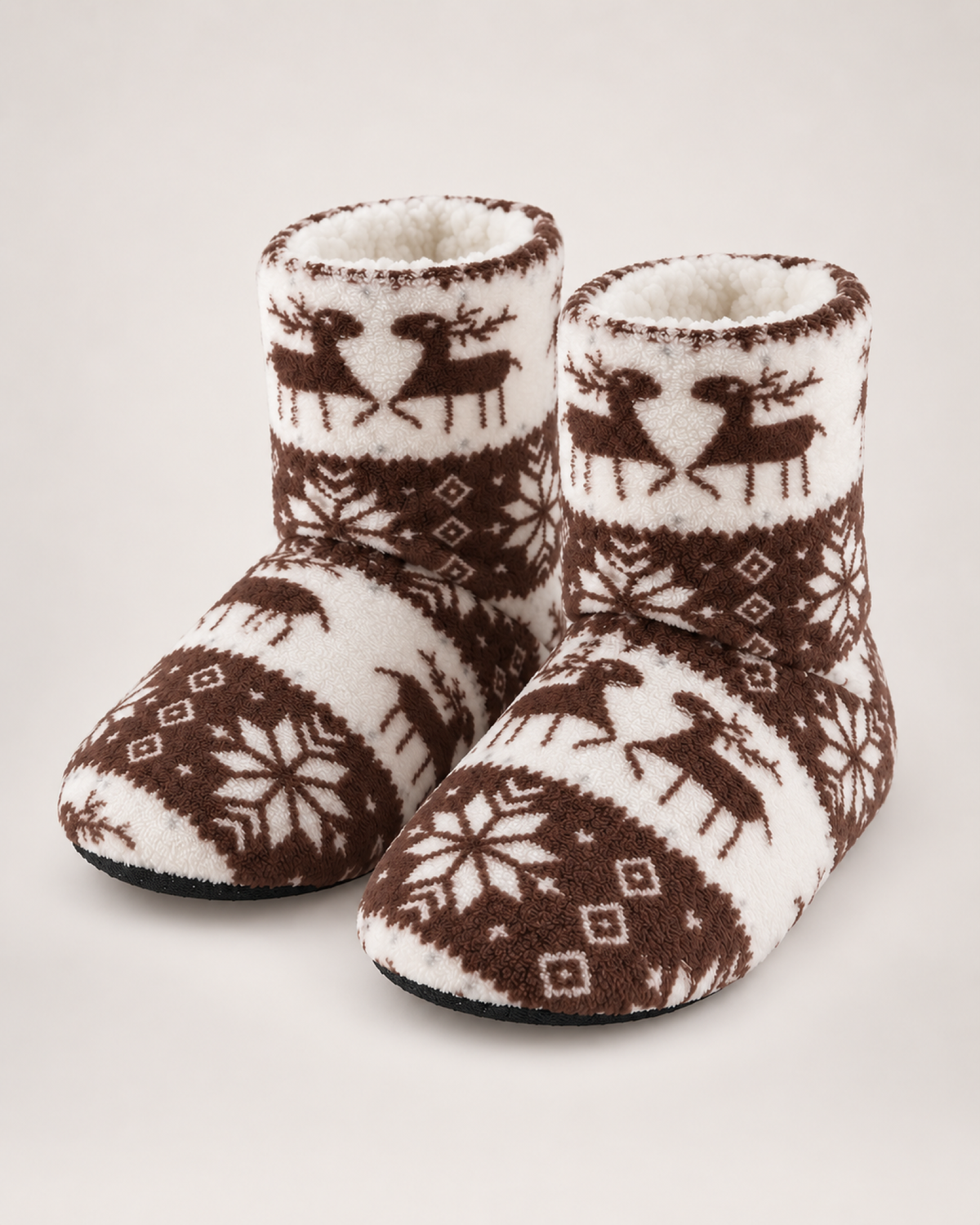 Women's Christmas Slipper Boots – Reindeer Print, standalone google shopping variant image for brown
