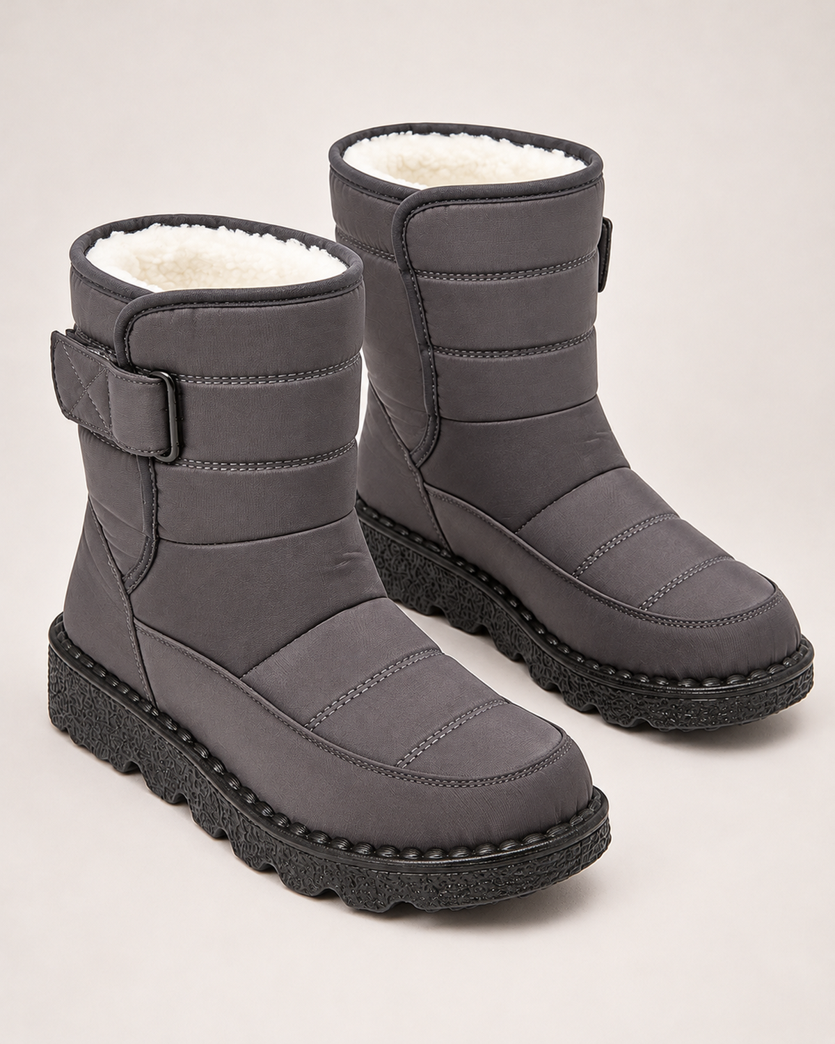 Women's Snow Boots - Plush-Lined Buckle Style, blocking google shopping variant image for grey