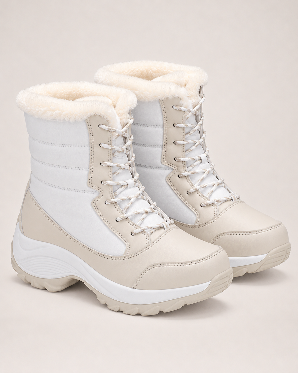 Women's Snow Boots - Faux-Fur Lace-Up Style, blocking google shopping variant image for ivory