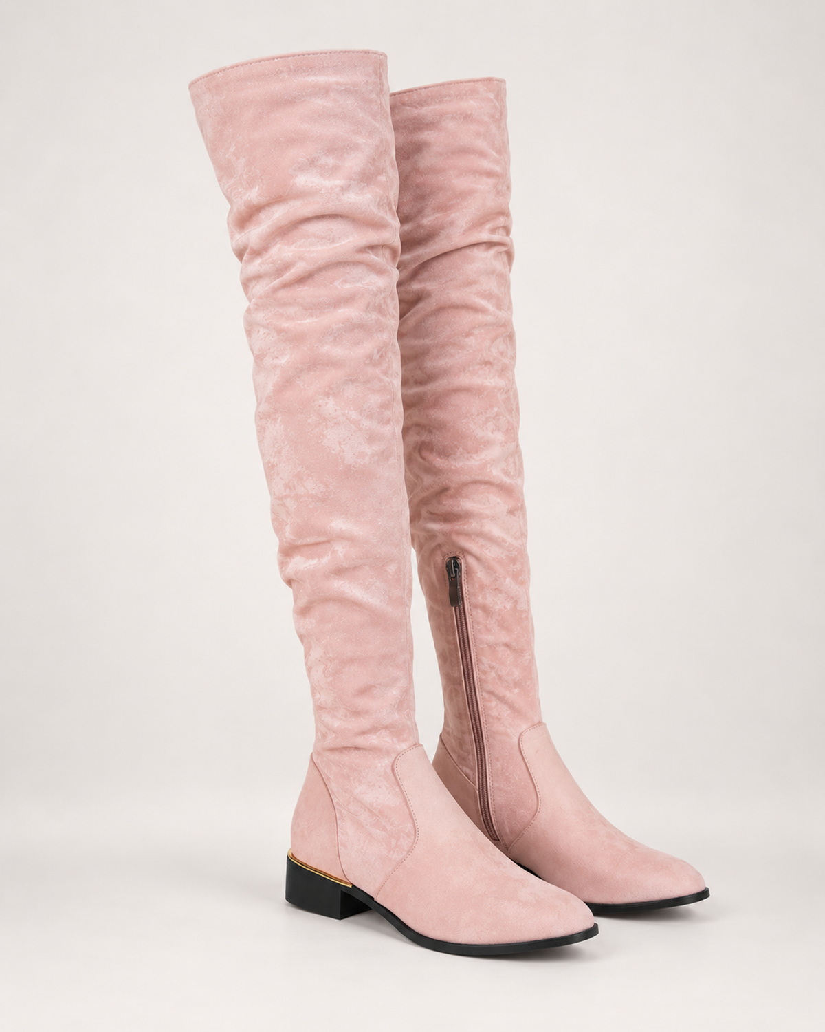 Women's Over the Knee Boots – Low Block Heel in Pink, variant view