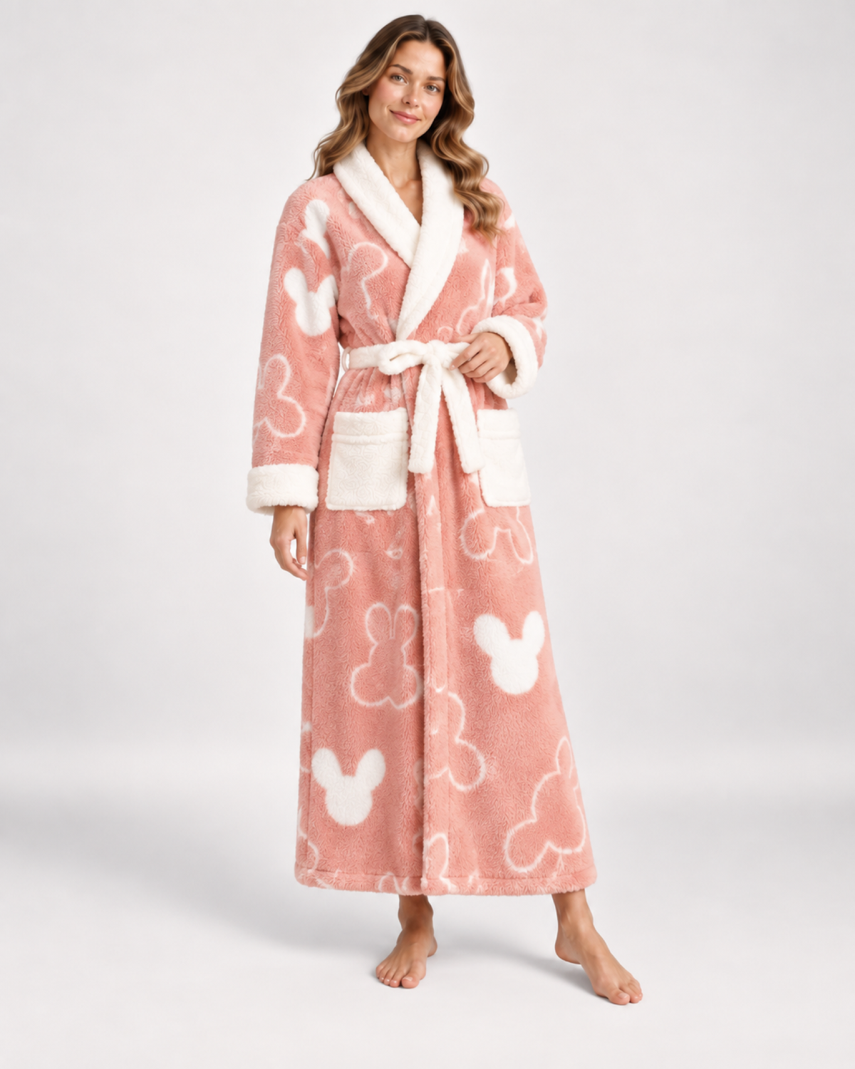 Women's Patterned Long Dressing Gown in Rabbit Print, variant view
