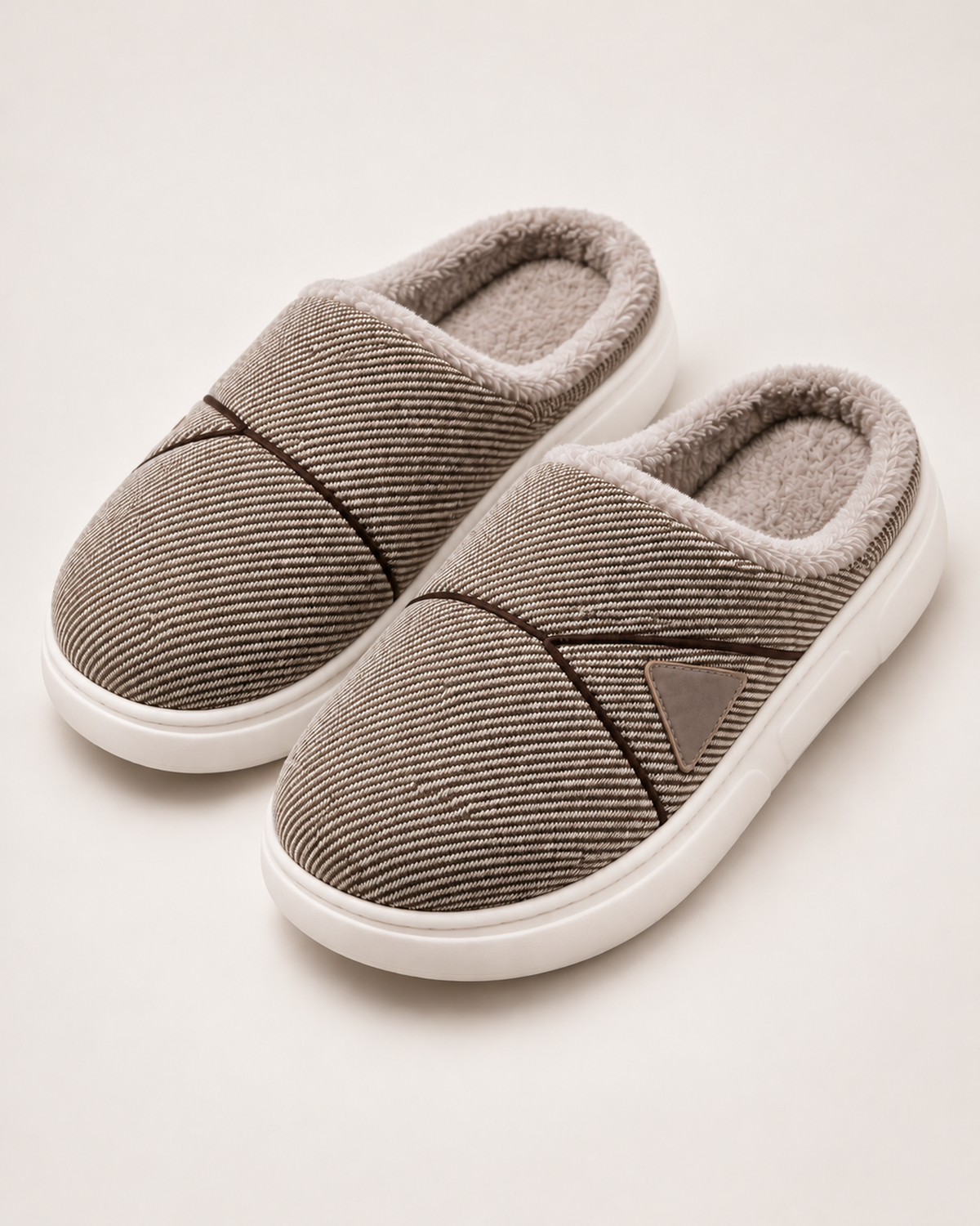 Men's Slippers - Chevron-Panel Plush Style, blocking google shopping variant image for coffee