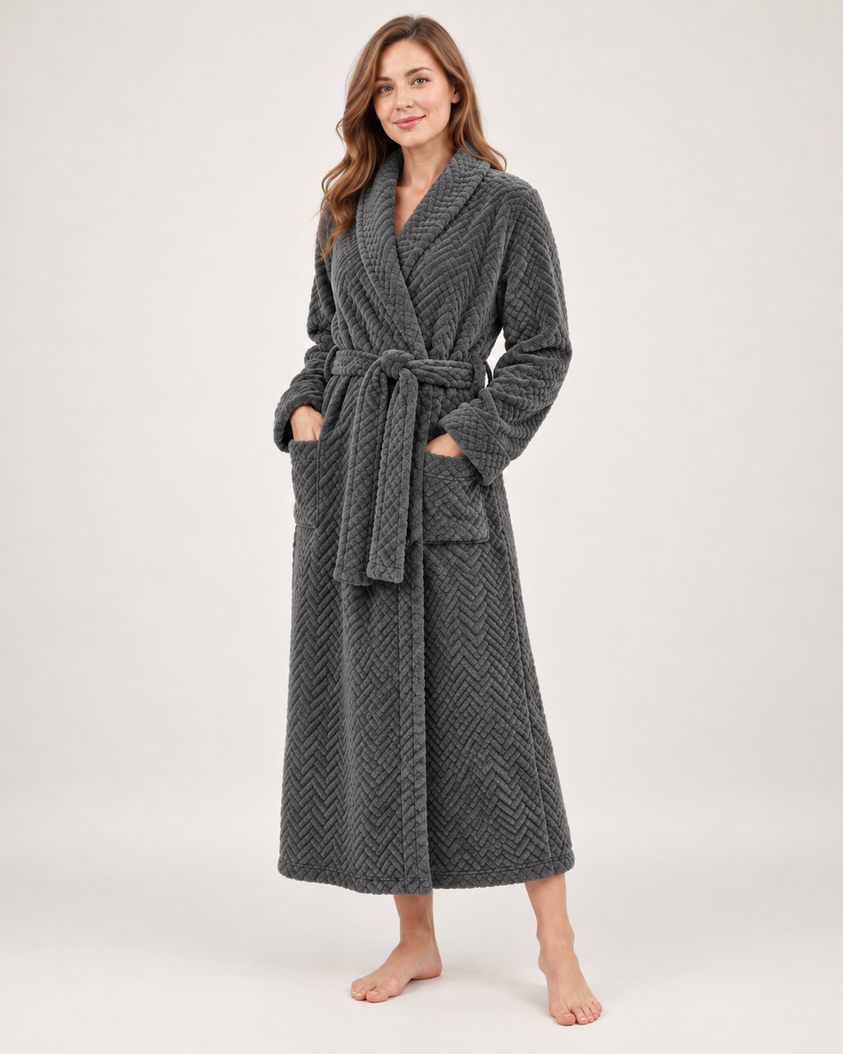 Women's Dressing Gown - Jacquard Shawl-Collar Style, blocking google shopping variant image for dark grey