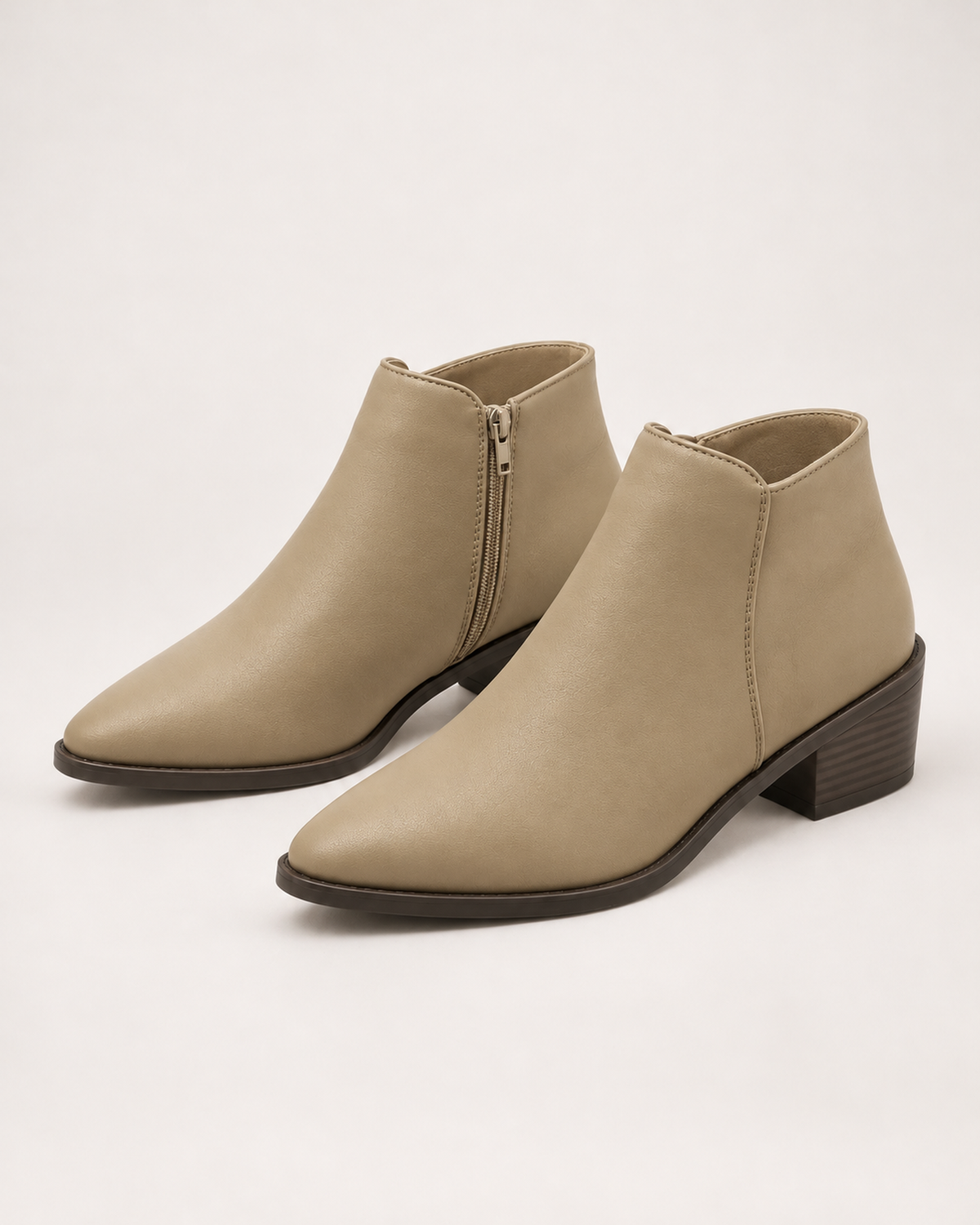 Women's Ankle Boots - Side-Zip Mid-Heel Style, blocking google shopping variant image for khaki