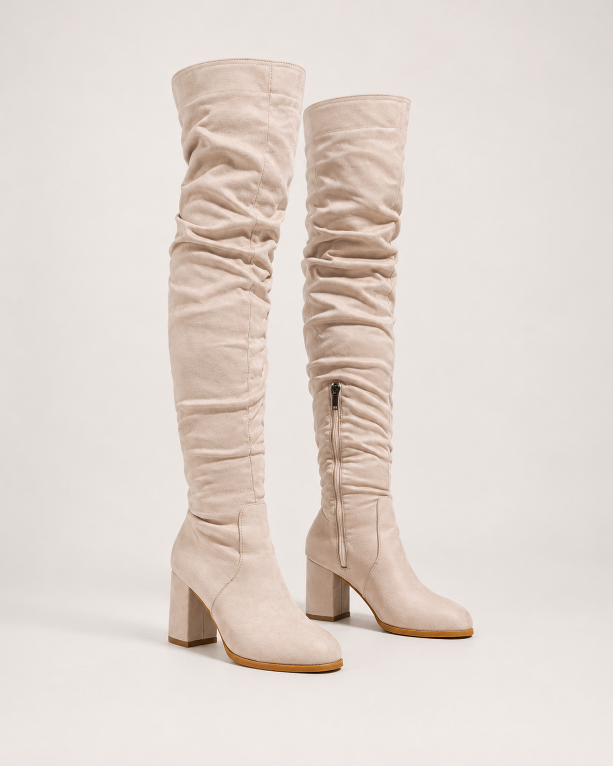 Women's Over-the-Knee Boots: Stretch High Heel Style in Cream, google shopping variant