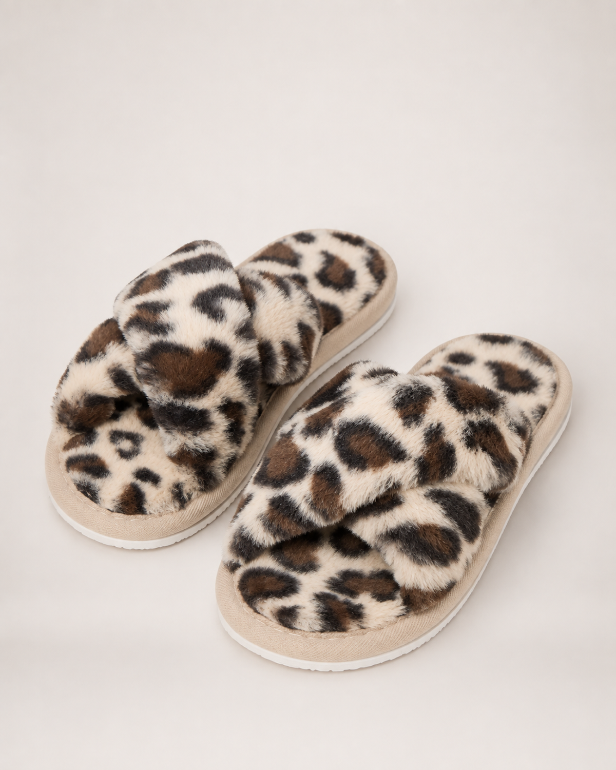 Women's Cross Strap Slippers in Leopard Print