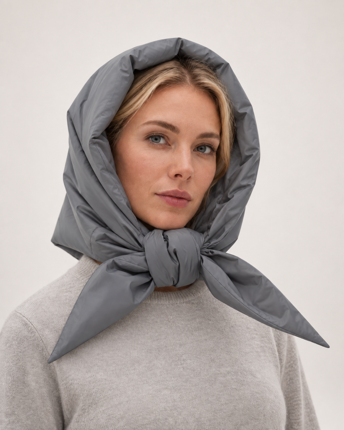 Women's Quilted Puffer Headscarf in Grey