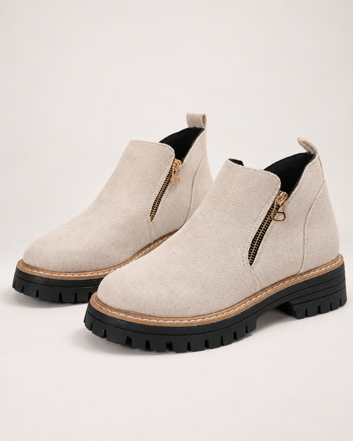 Women's Ankle Boots: Suede-Effect Side-Zip Style in Beige, google shopping variant
