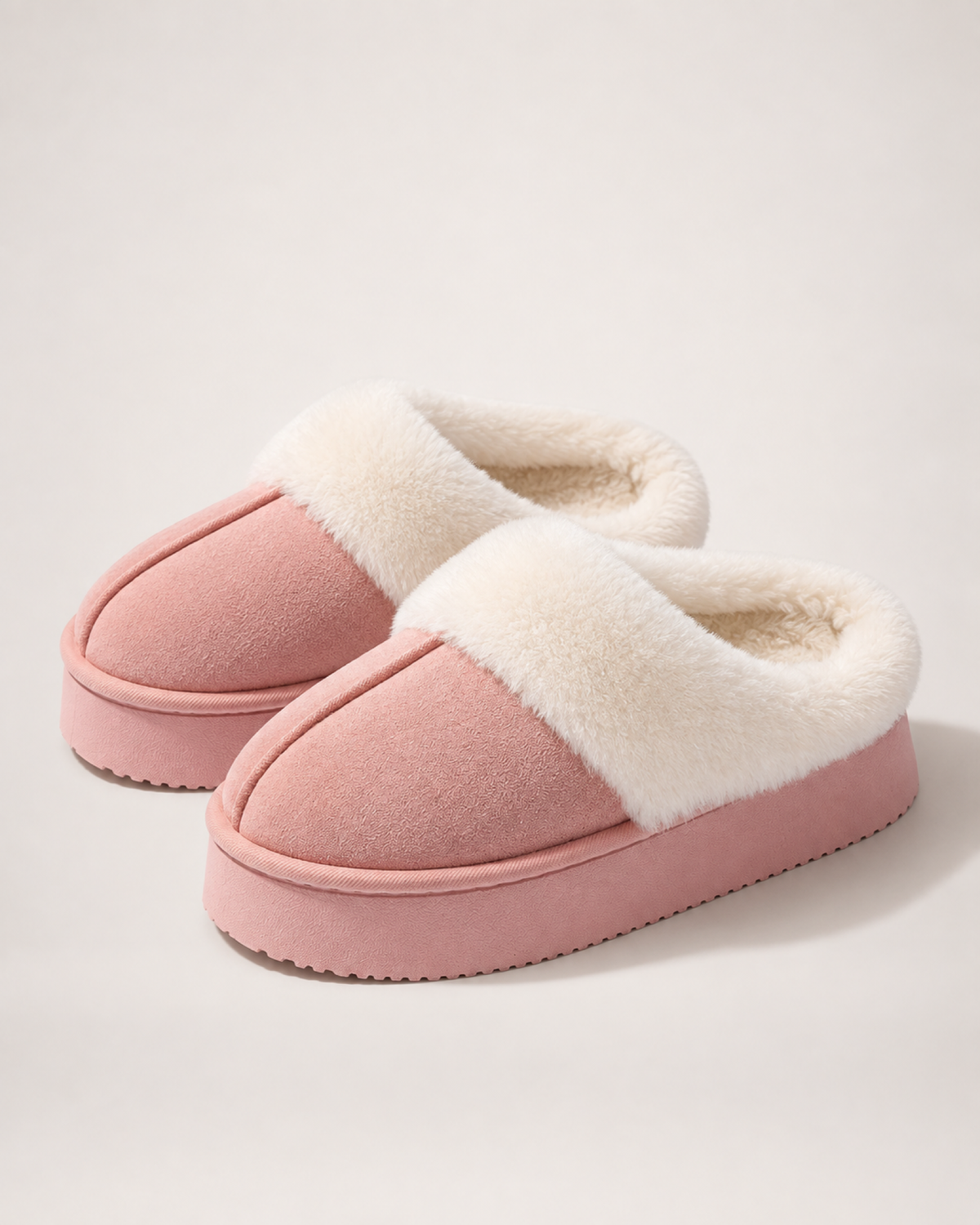 Warm Suede-Effect Slippers in Dusty Pink