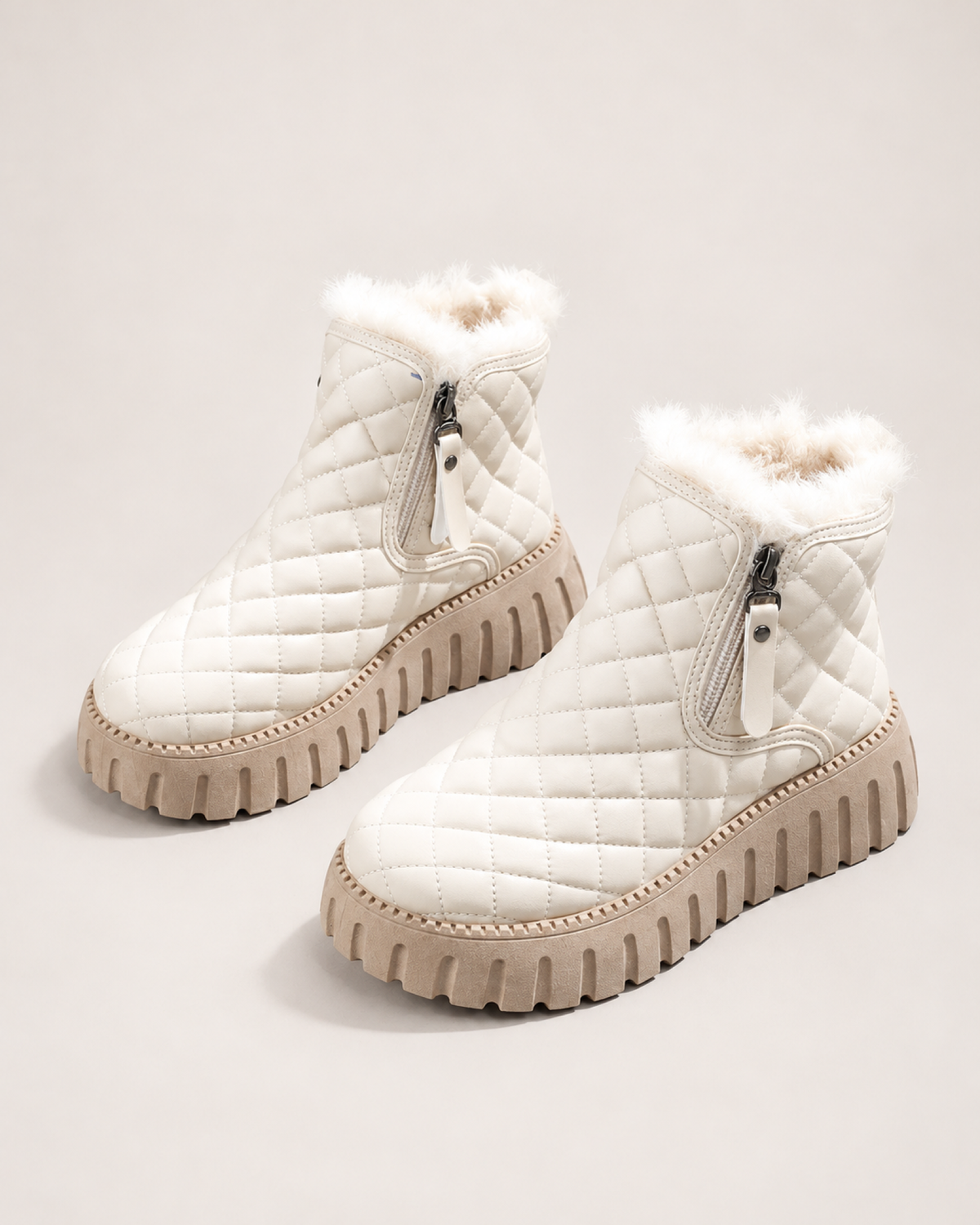 Women's Snow Boots: Quilted Platform Style in Ivory, google shopping variant