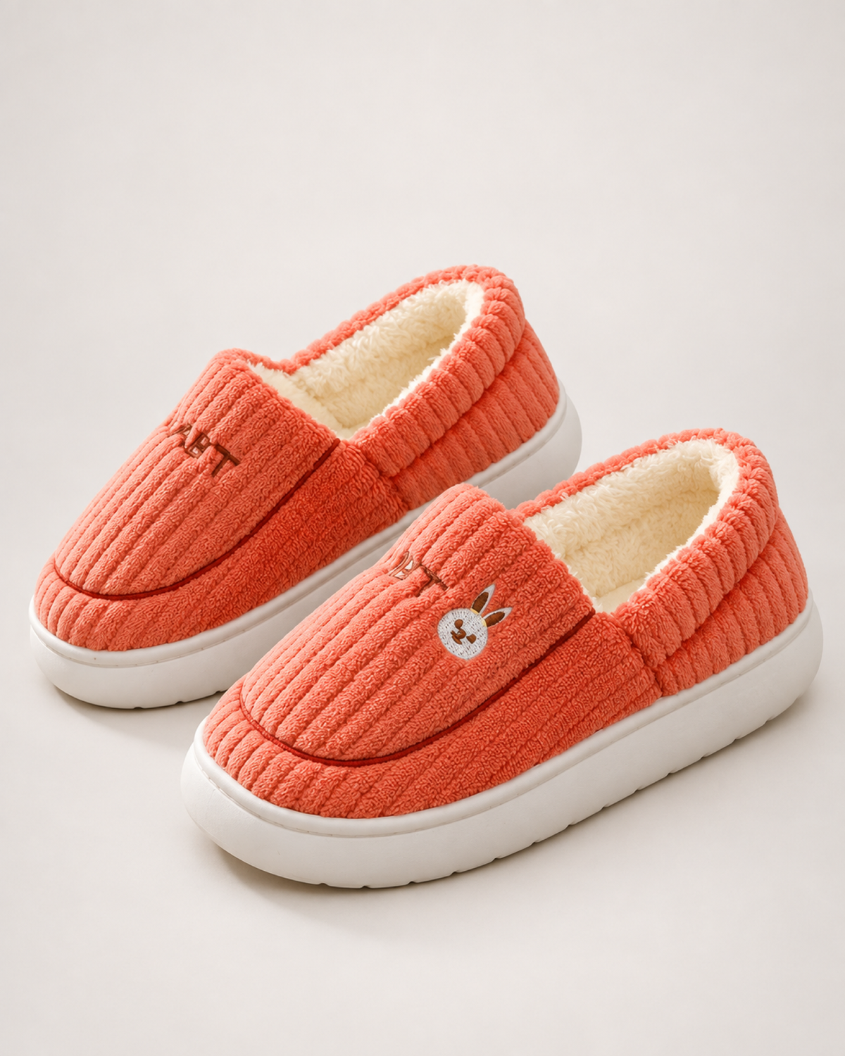 Corduroy Closed Back Slippers in Coral