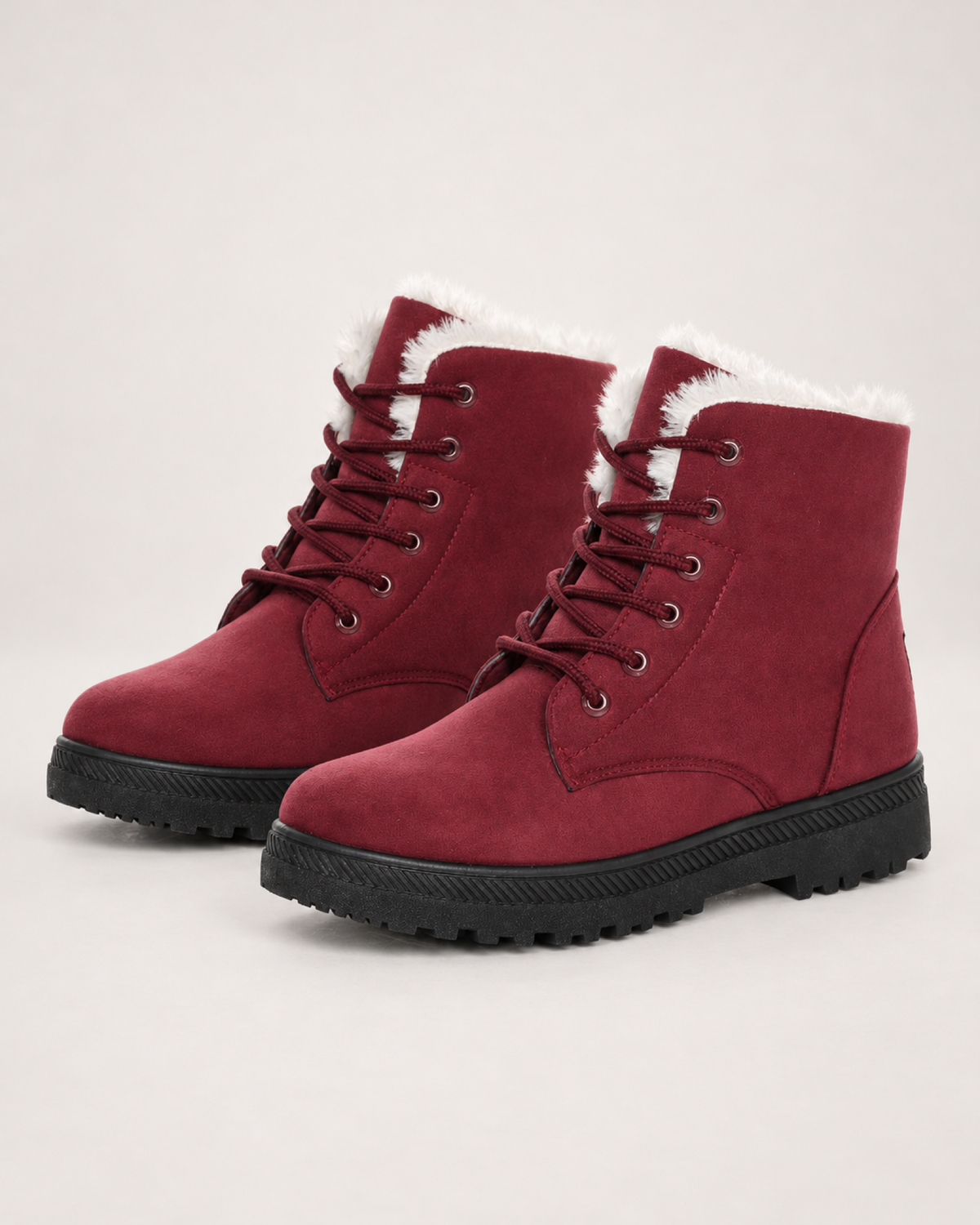 Women's Snow Boots: Plush-Lined Lace-Up Style in Red, google shopping variant